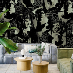 3136-B / Modern Camouflage Peelable Wallpaper, Geometric with Hidden Portraits - Ideal for Bedroom, Kitchen, Living Room, Bathroom - Artevella