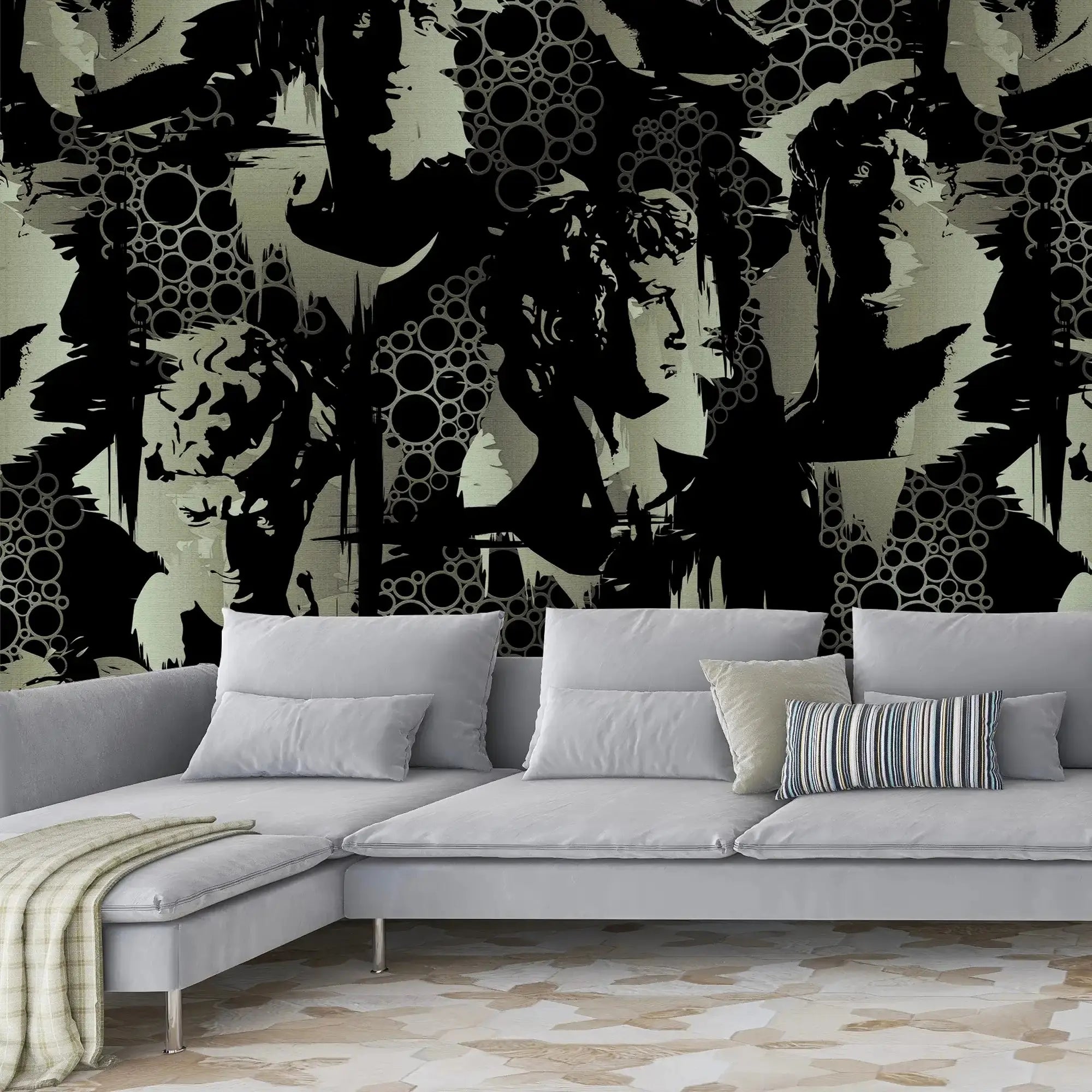 3136-B / Modern Camouflage Peelable Wallpaper, Geometric with Hidden Portraits - Ideal for Bedroom, Kitchen, Living Room, Bathroom - Artevella