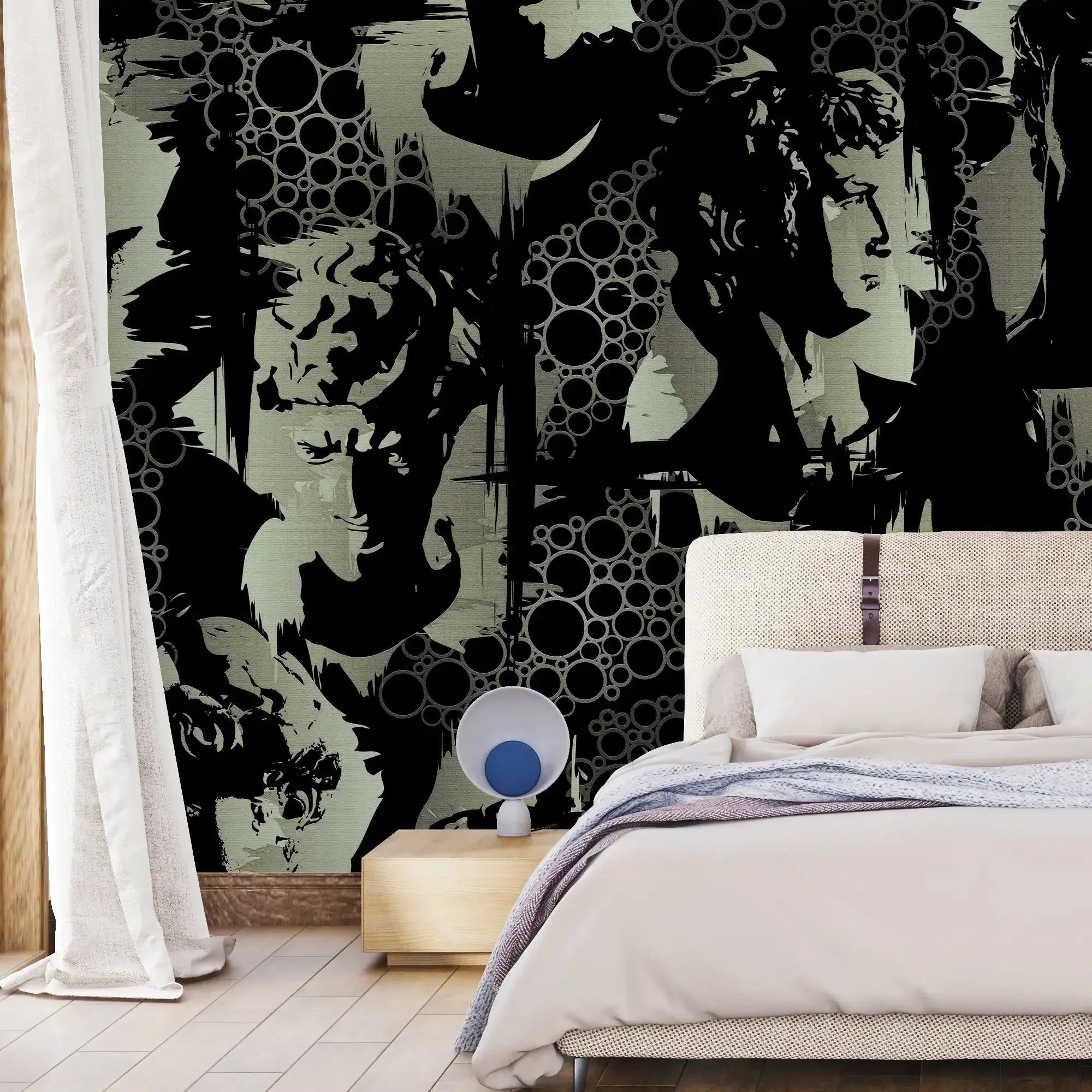 3136-B / Modern Camouflage Peelable Wallpaper, Geometric with Hidden Portraits - Ideal for Bedroom, Kitchen, Living Room, Bathroom - Artevella