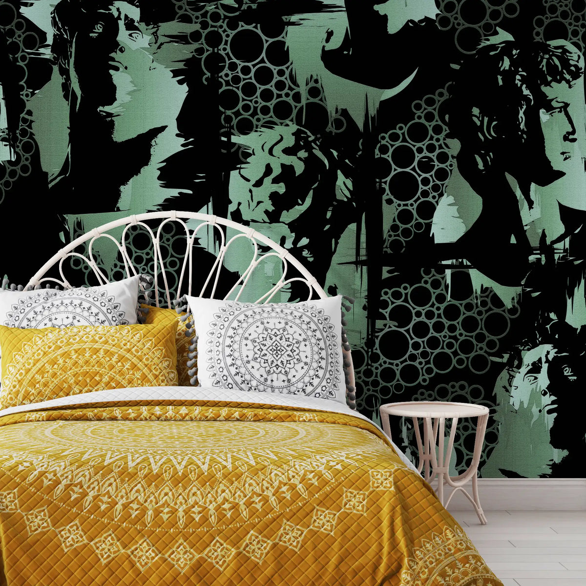 3136-C / Modern Camouflage Peelable Wallpaper, Geometric with Hidden Portraits - Ideal for Bedroom, Kitchen, Living Room, Bathroom - Artevella