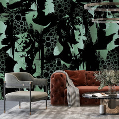 3136-C / Modern Camouflage Peelable Wallpaper, Geometric with Hidden Portraits - Ideal for Bedroom, Kitchen, Living Room, Bathroom - Artevella
