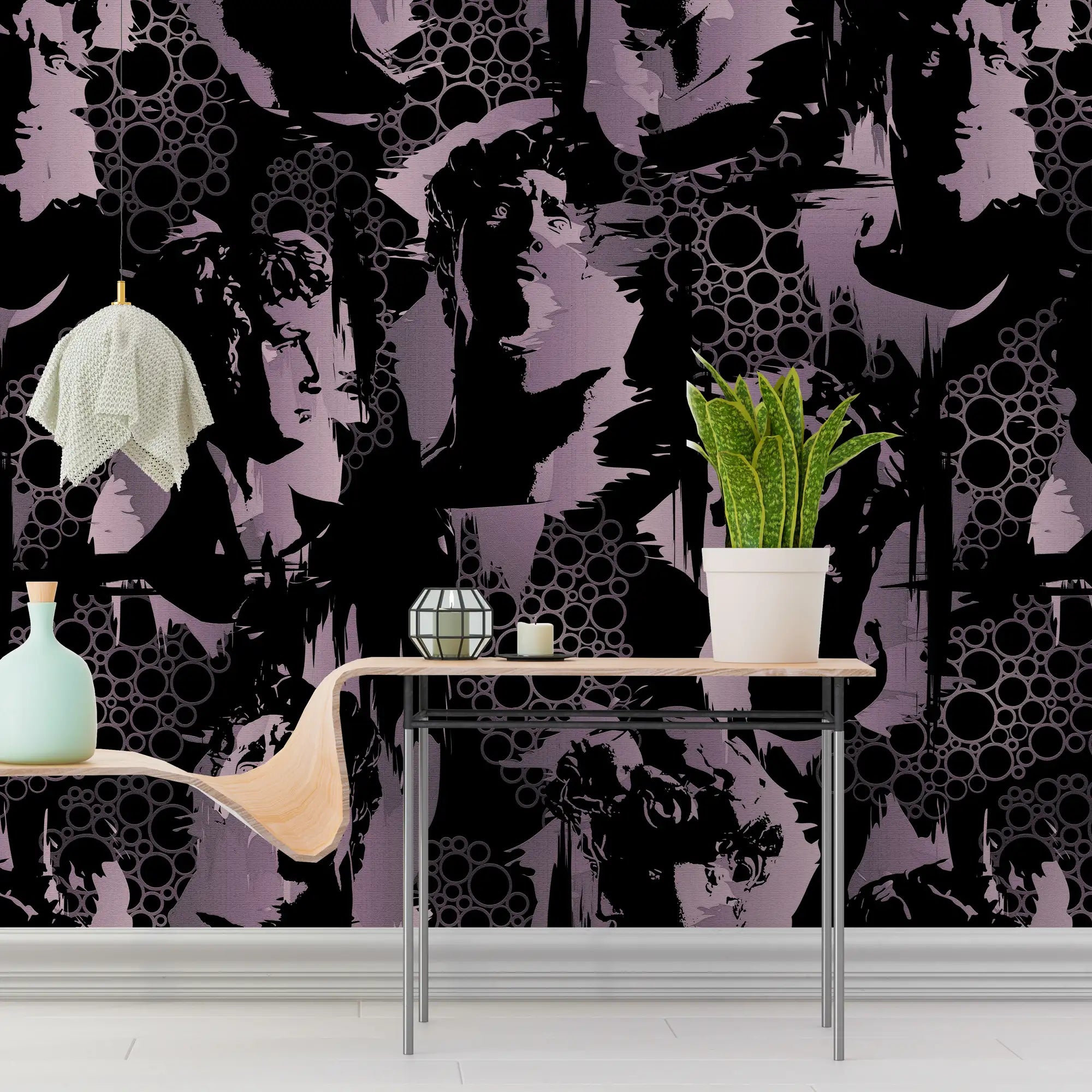 3136-D / Modern Camouflage Peelable Wallpaper, Geometric with Hidden Portraits - Ideal for Bedroom, Kitchen, Living Room, Bathroom - Artevella