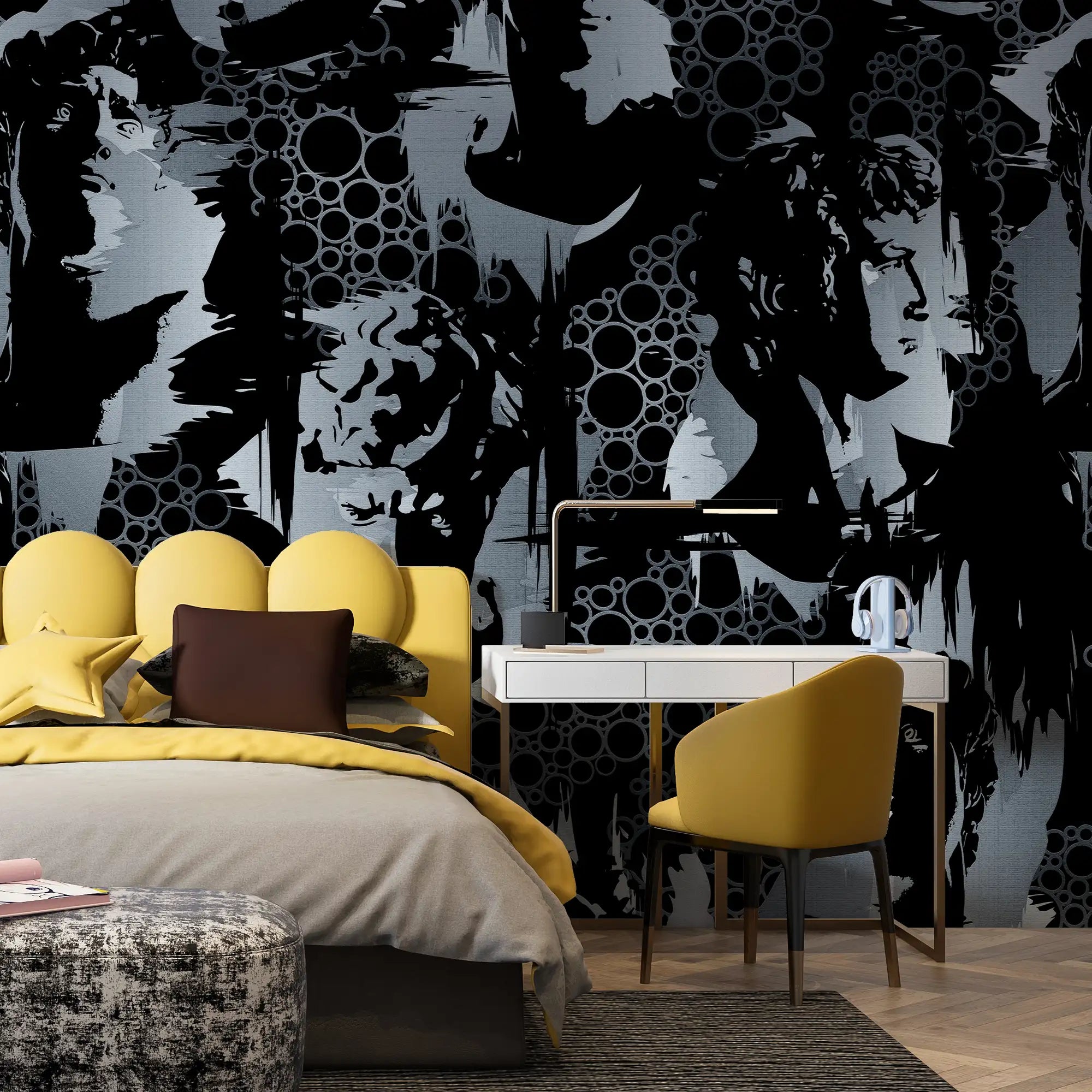 3136-F / Modern Camouflage Peelable Wallpaper, Geometric with Hidden Portraits - Ideal for Bedroom, Kitchen, Living Room, Bathroom - Artevella