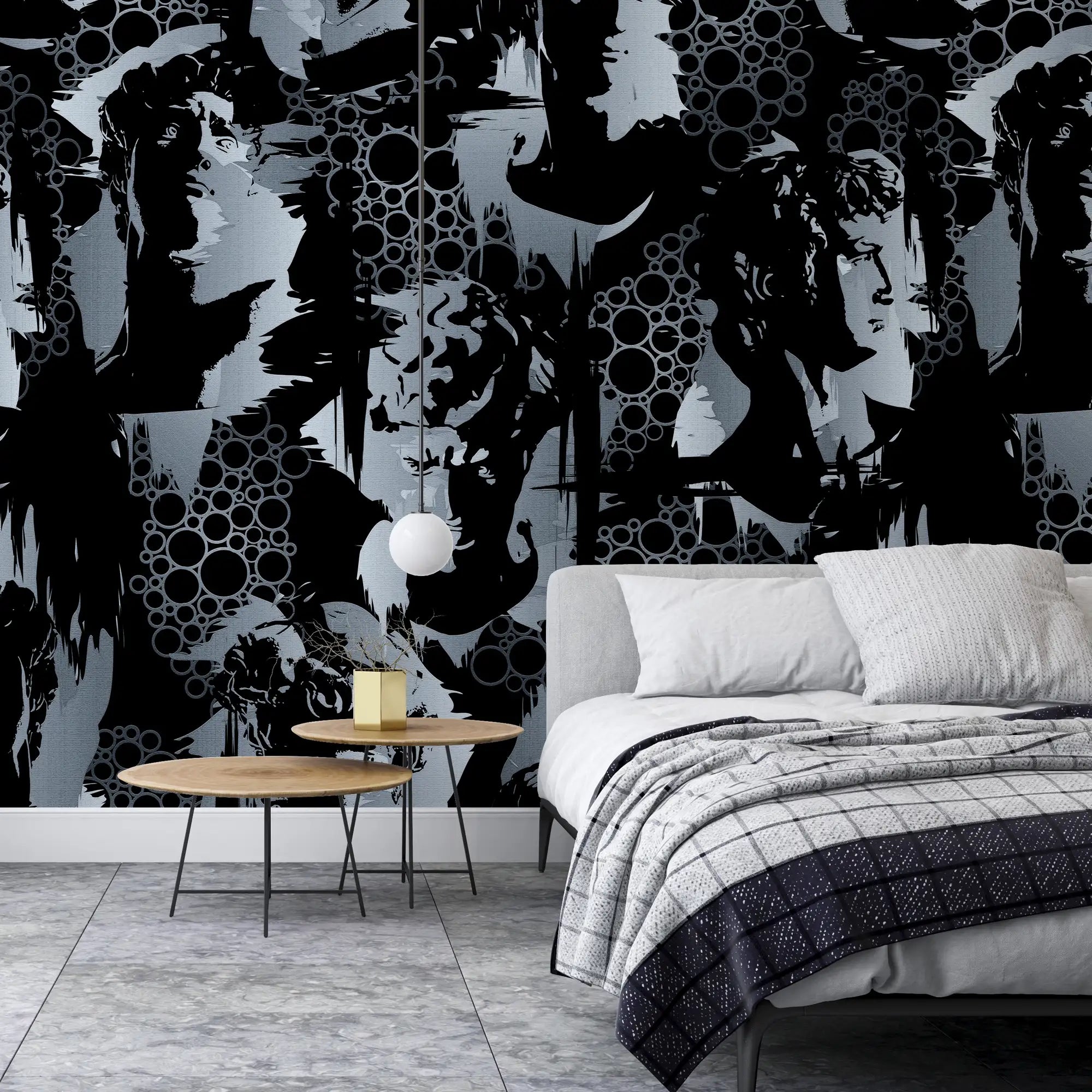 3136-F / Modern Camouflage Peelable Wallpaper, Geometric with Hidden Portraits - Ideal for Bedroom, Kitchen, Living Room, Bathroom - Artevella