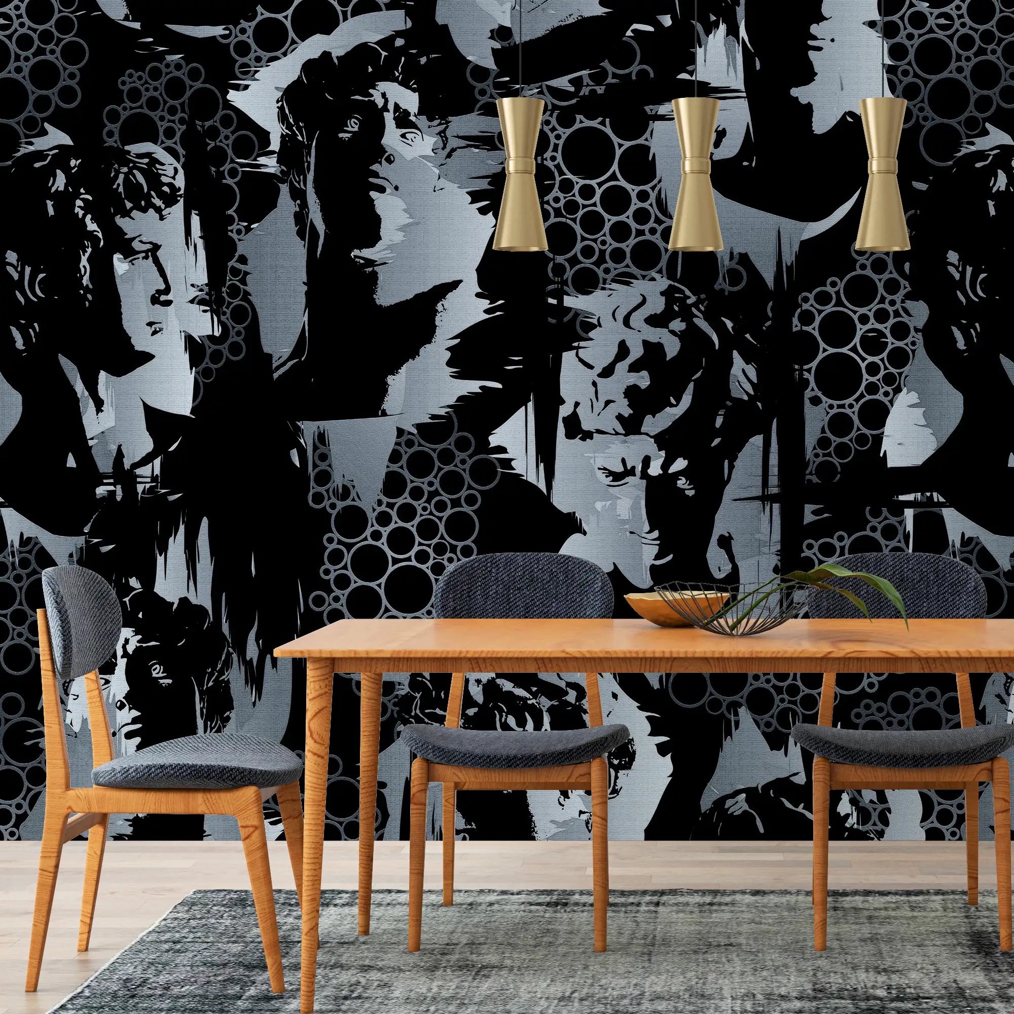 3136-F / Modern Camouflage Peelable Wallpaper, Geometric with Hidden Portraits - Ideal for Bedroom, Kitchen, Living Room, Bathroom - Artevella