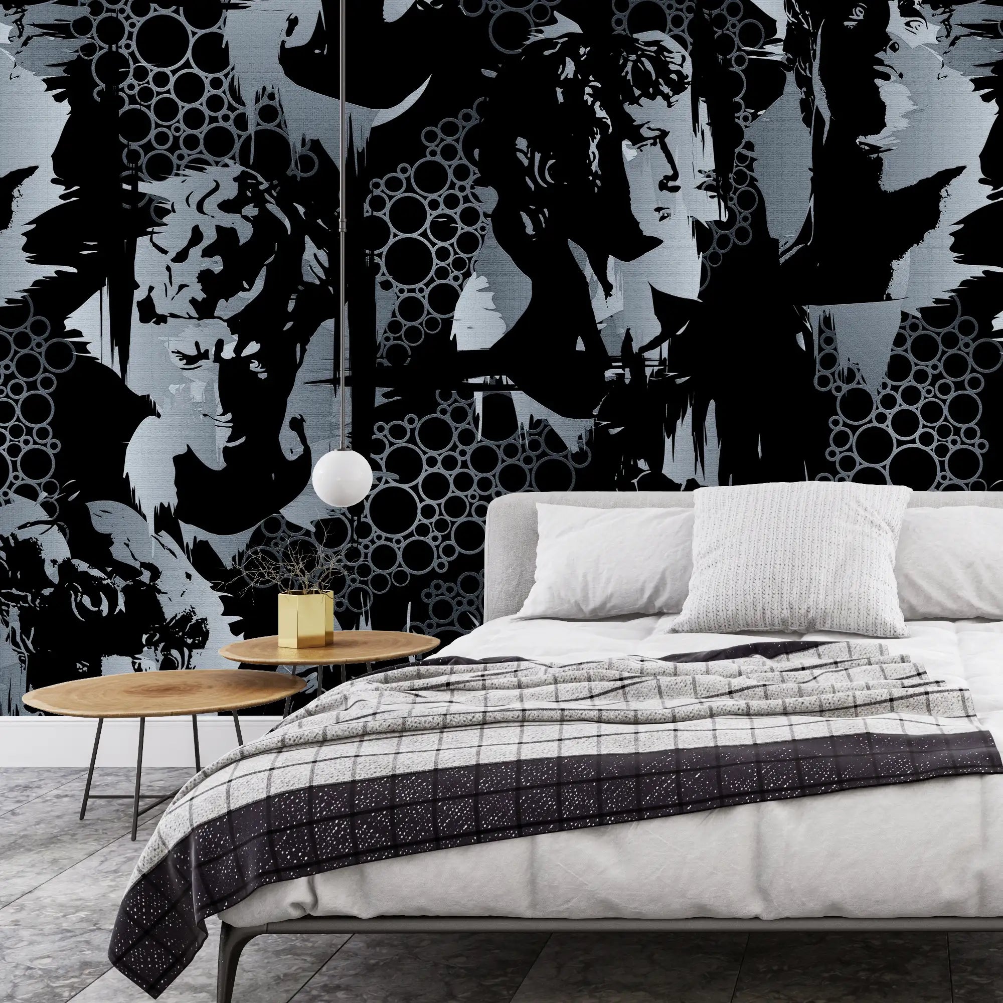 3136-F / Modern Camouflage Peelable Wallpaper, Geometric with Hidden Portraits - Ideal for Bedroom, Kitchen, Living Room, Bathroom - Artevella