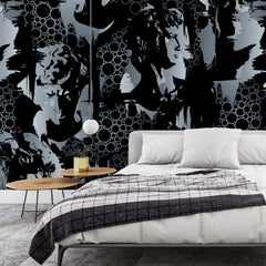 3136-F / Modern Camouflage Peelable Wallpaper, Geometric with Hidden Portraits - Ideal for Bedroom, Kitchen, Living Room, Bathroom - Artevella