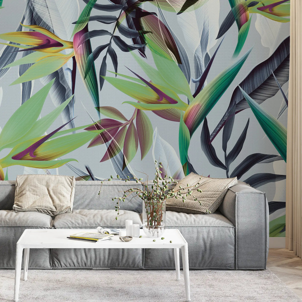 3137-B / Floral Boho Wallpaper, Bird of Paradise Pattern - Removable Wallpaper Peel and Stick Wall Mural - Artevella