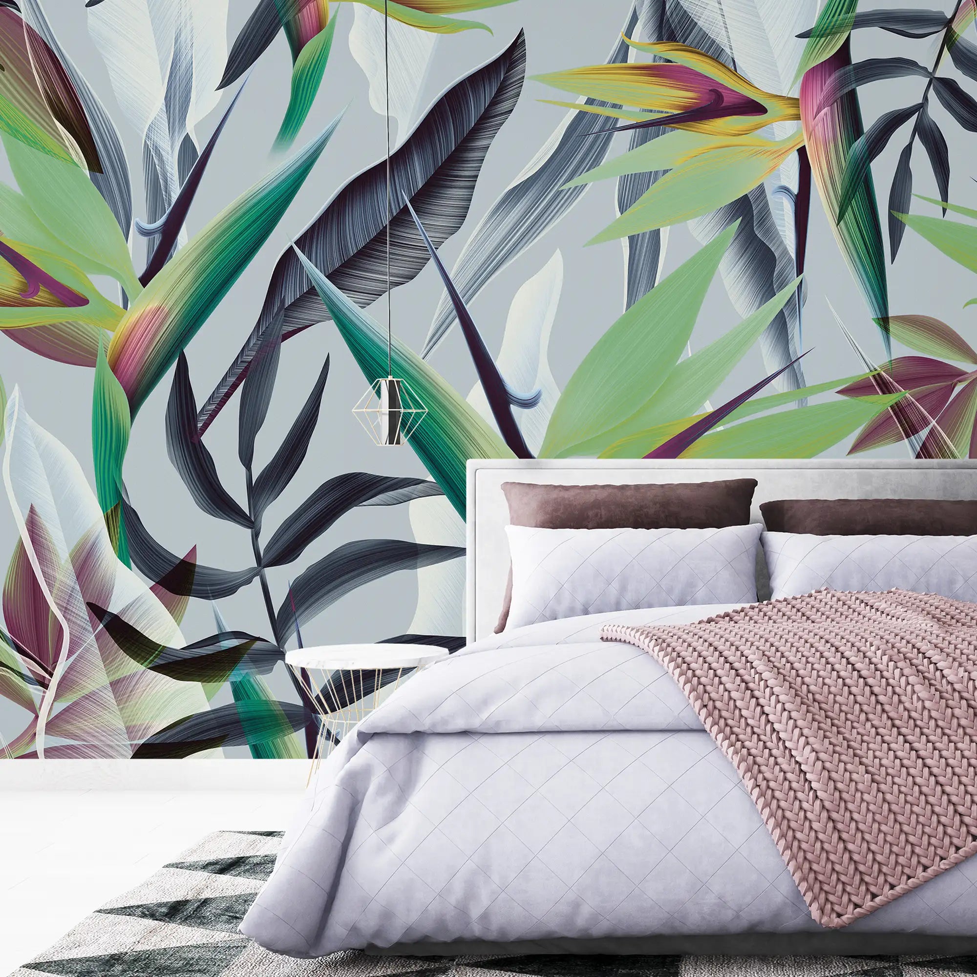 3137-B / Floral Boho Wallpaper, Bird of Paradise Pattern - Removable Wallpaper Peel and Stick Wall Mural - Artevella