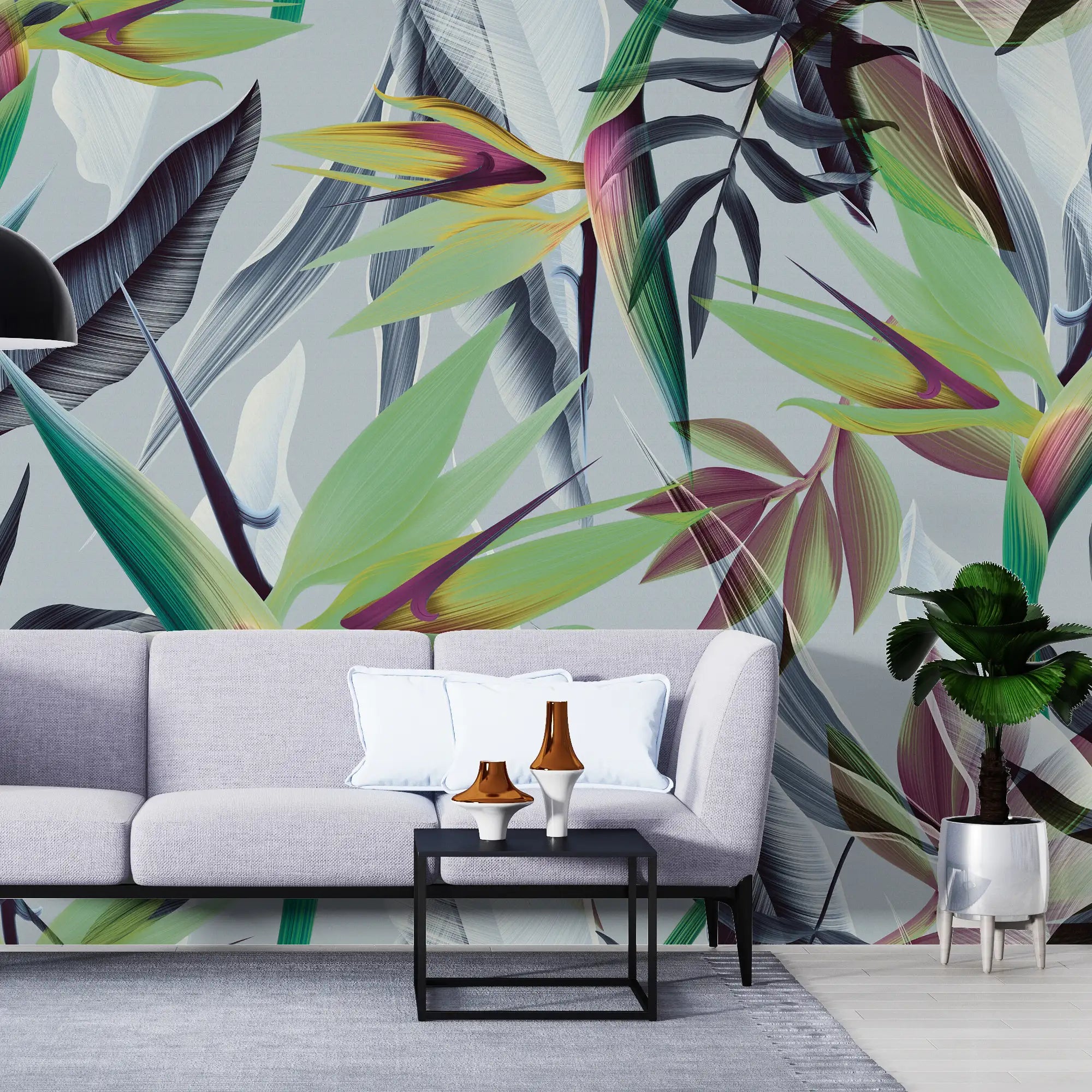 3137-B / Floral Boho Wallpaper, Bird of Paradise Pattern - Removable Wallpaper Peel and Stick Wall Mural - Artevella