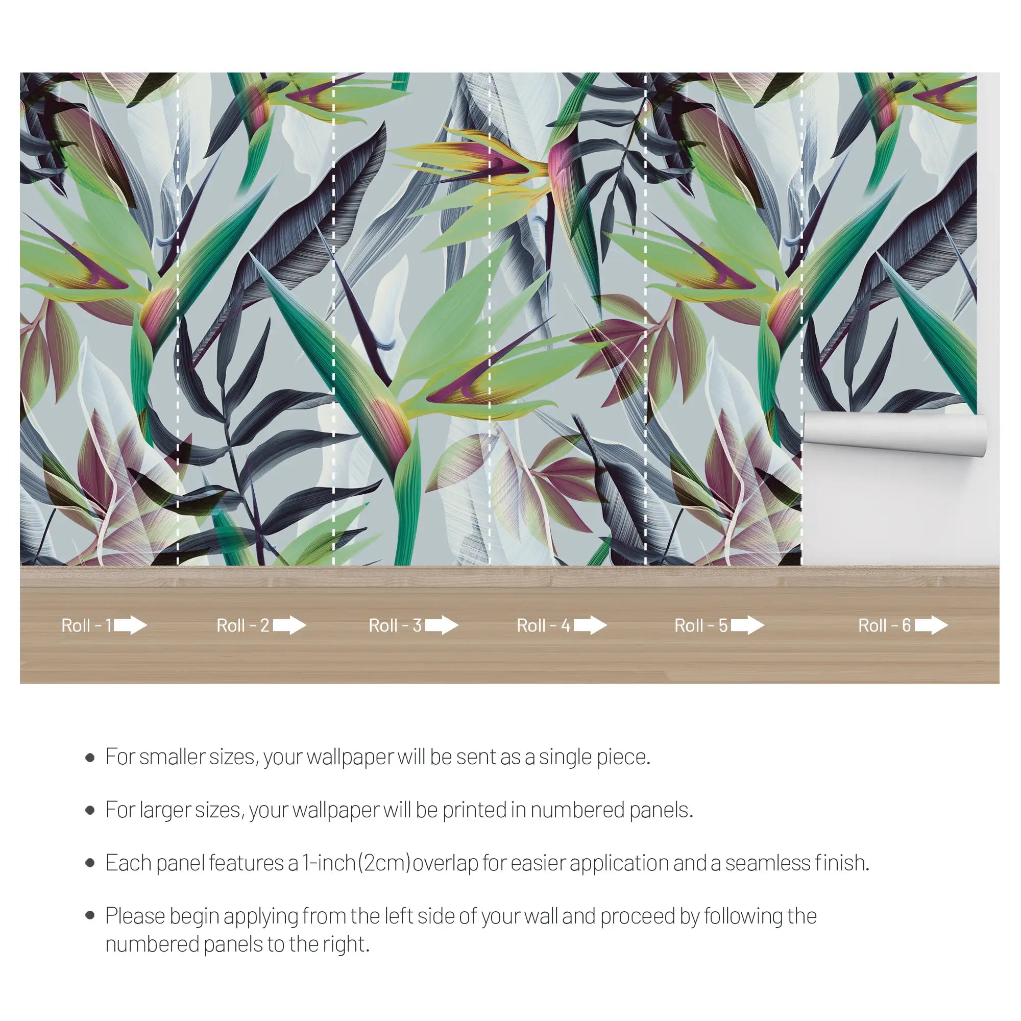 3137-B / Floral Boho Wallpaper, Bird of Paradise Pattern - Removable Wallpaper Peel and Stick Wall Mural - Artevella