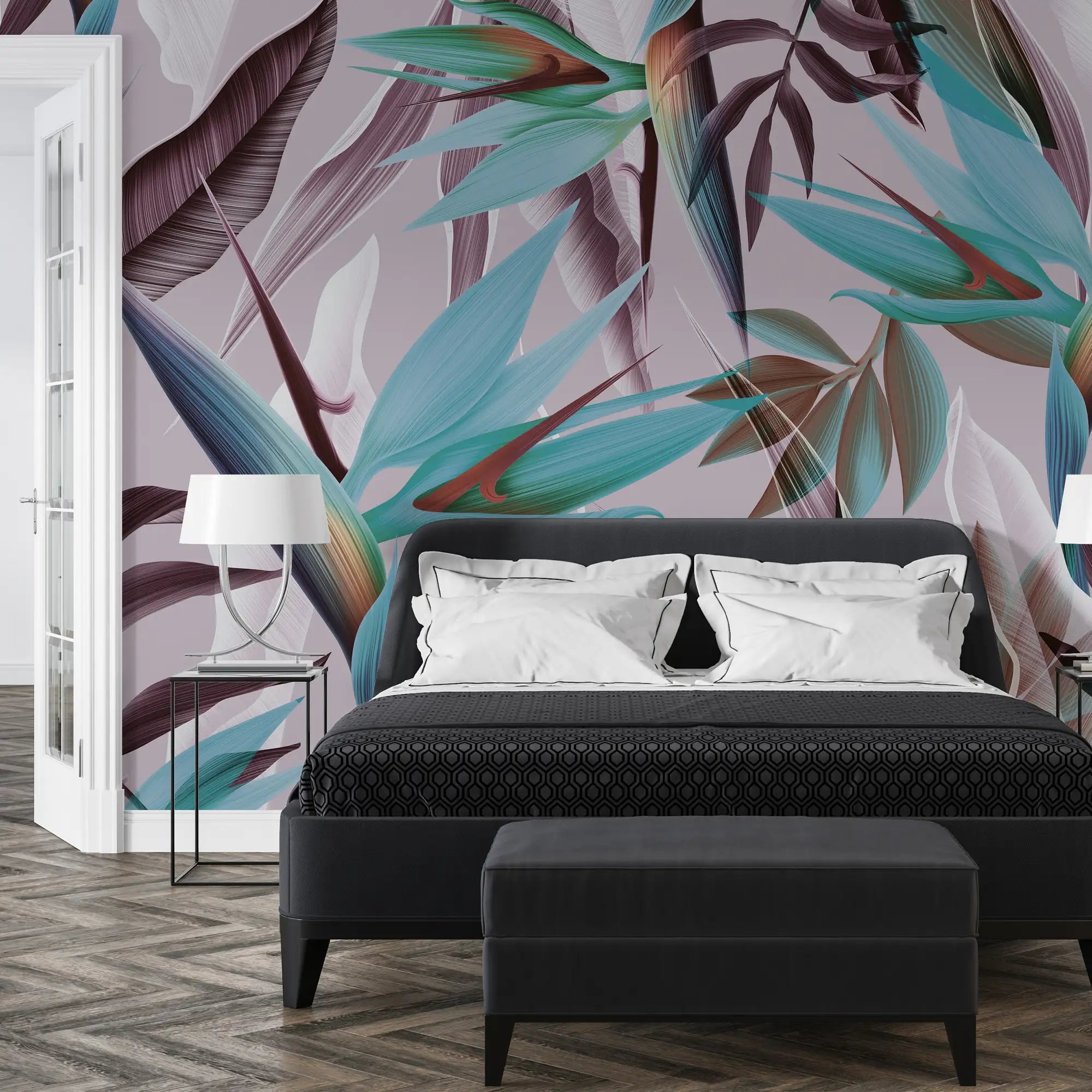 3137-C / Floral Boho Wallpaper, Bird of Paradise Pattern - Removable Wallpaper Peel and Stick Wall Mural - Artevella