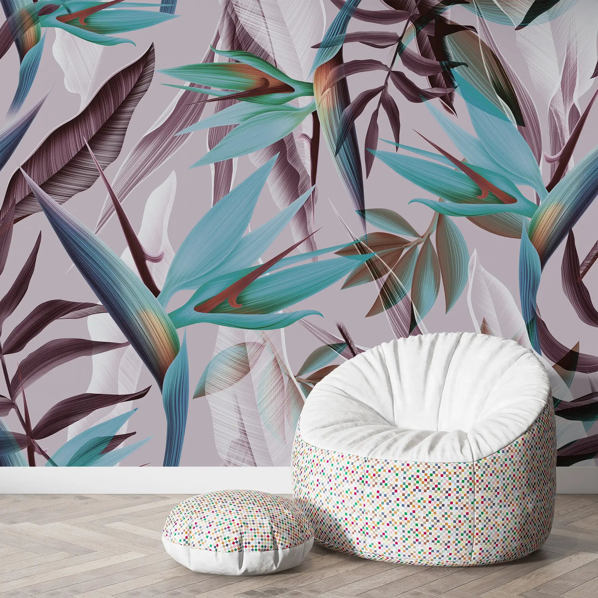 3137-C / Floral Boho Wallpaper, Bird of Paradise Pattern - Removable Wallpaper Peel and Stick Wall Mural - Artevella