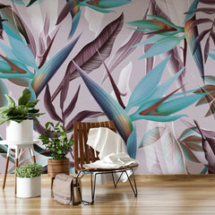 3137-C / Floral Boho Wallpaper, Bird of Paradise Pattern - Removable Wallpaper Peel and Stick Wall Mural - Artevella