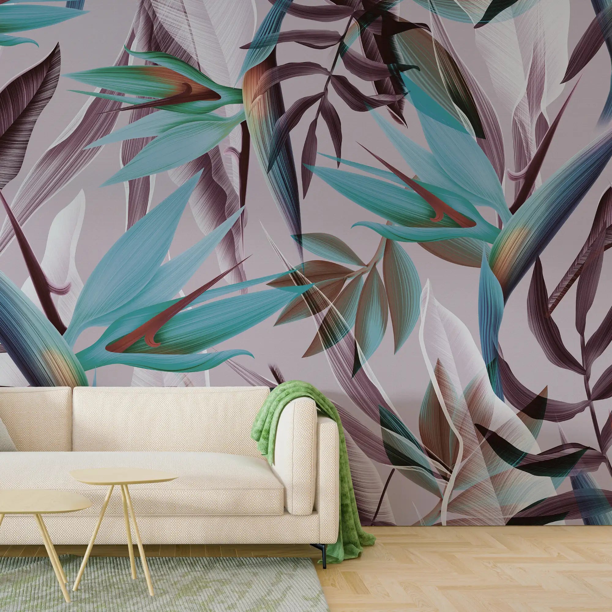 3137-C / Floral Boho Wallpaper, Bird of Paradise Pattern - Removable Wallpaper Peel and Stick Wall Mural - Artevella