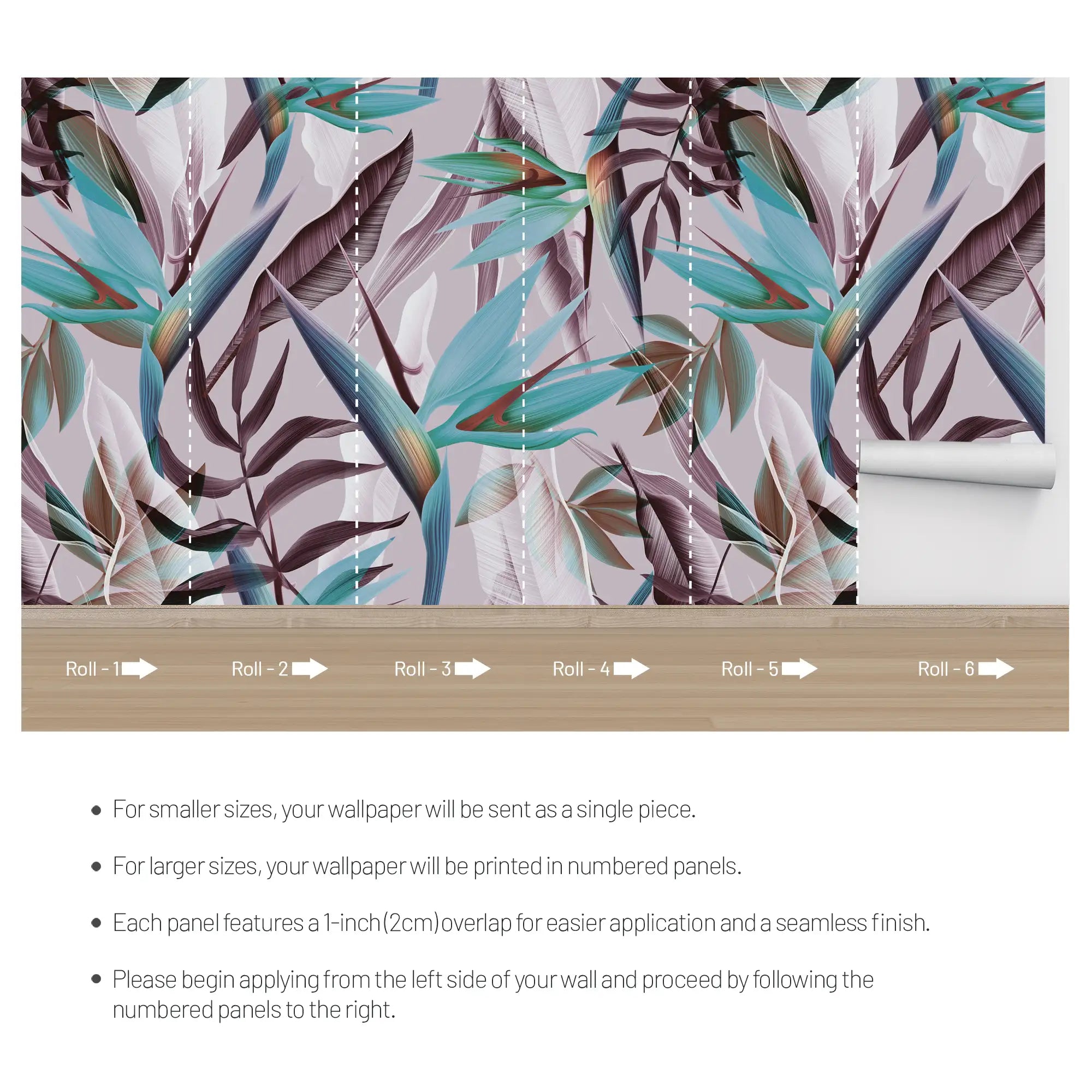 3137-C / Floral Boho Wallpaper, Bird of Paradise Pattern - Removable Wallpaper Peel and Stick Wall Mural - Artevella