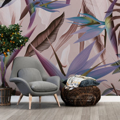 3137-D / Floral Boho Wallpaper, Bird of Paradise Pattern - Removable Wallpaper Peel and Stick Wall Mural - Artevella