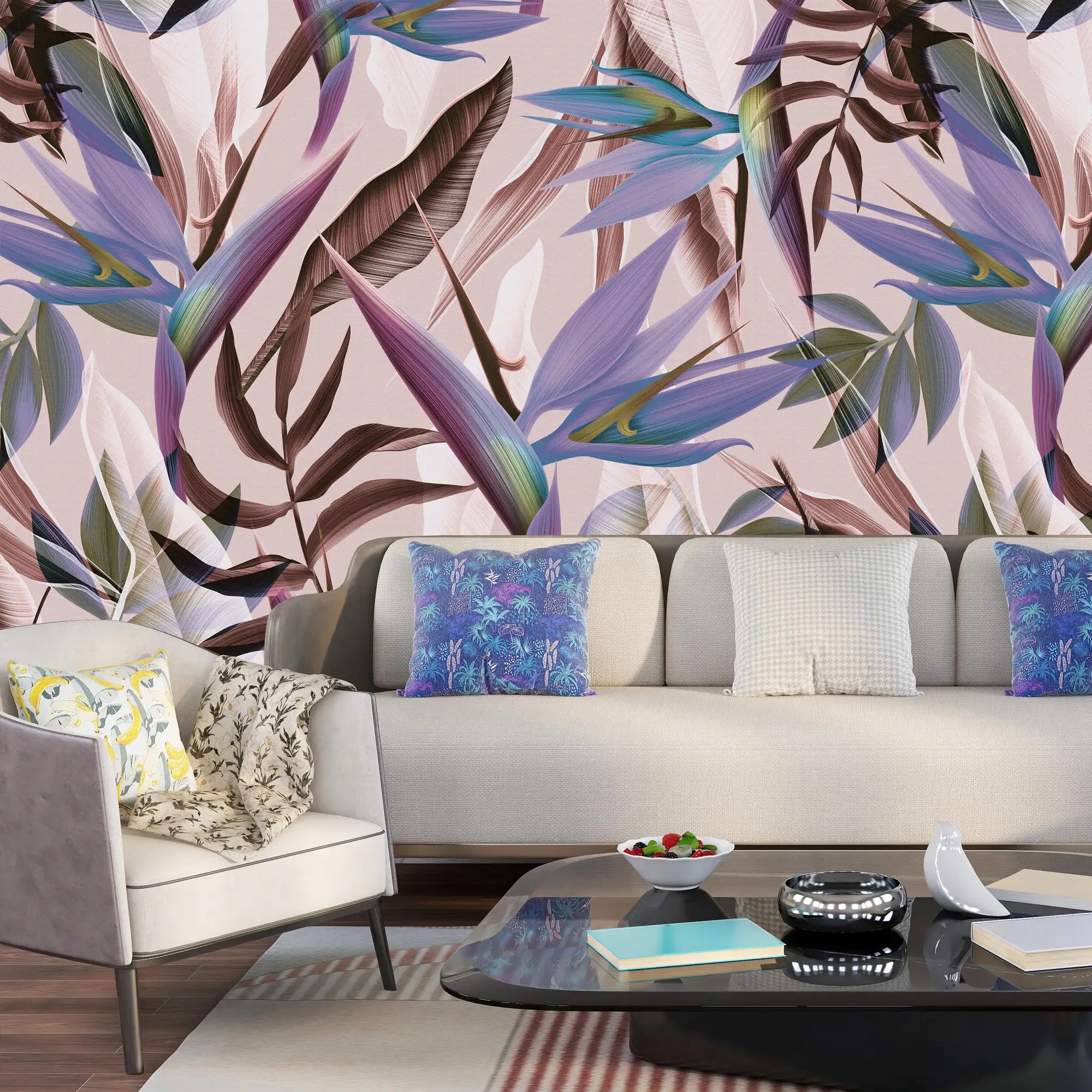 3137-D / Floral Boho Wallpaper, Bird of Paradise Pattern - Removable Wallpaper Peel and Stick Wall Mural - Artevella