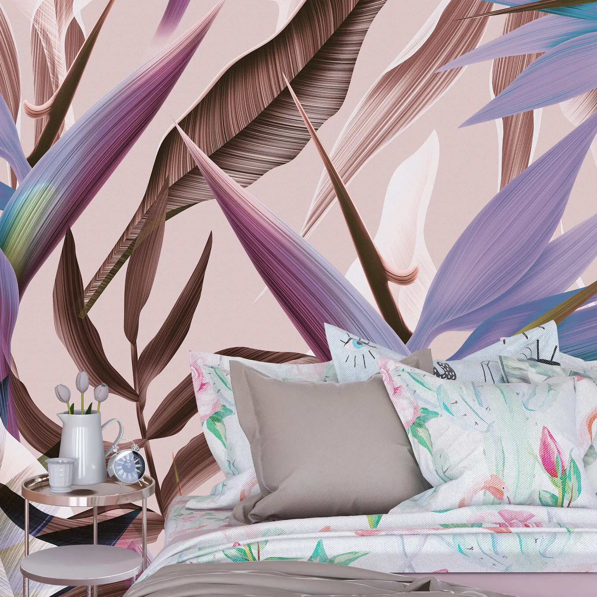 3137-D / Floral Boho Wallpaper, Bird of Paradise Pattern - Removable Wallpaper Peel and Stick Wall Mural - Artevella