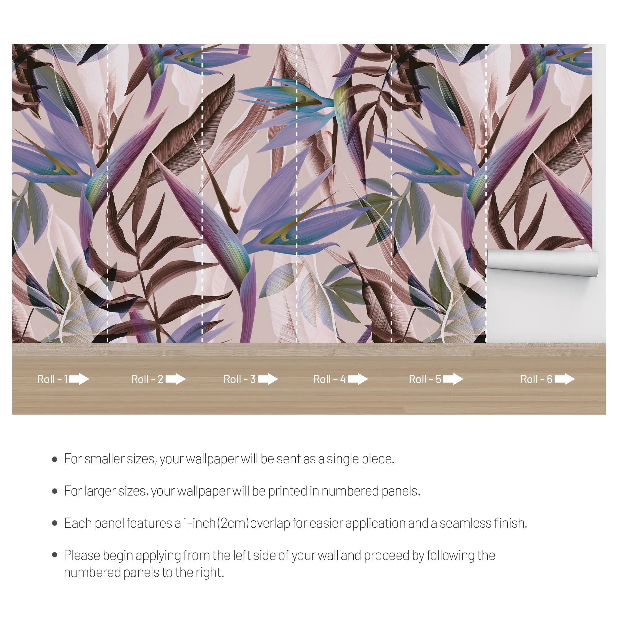 3137-D / Floral Boho Wallpaper, Bird of Paradise Pattern - Removable Wallpaper Peel and Stick Wall Mural - Artevella