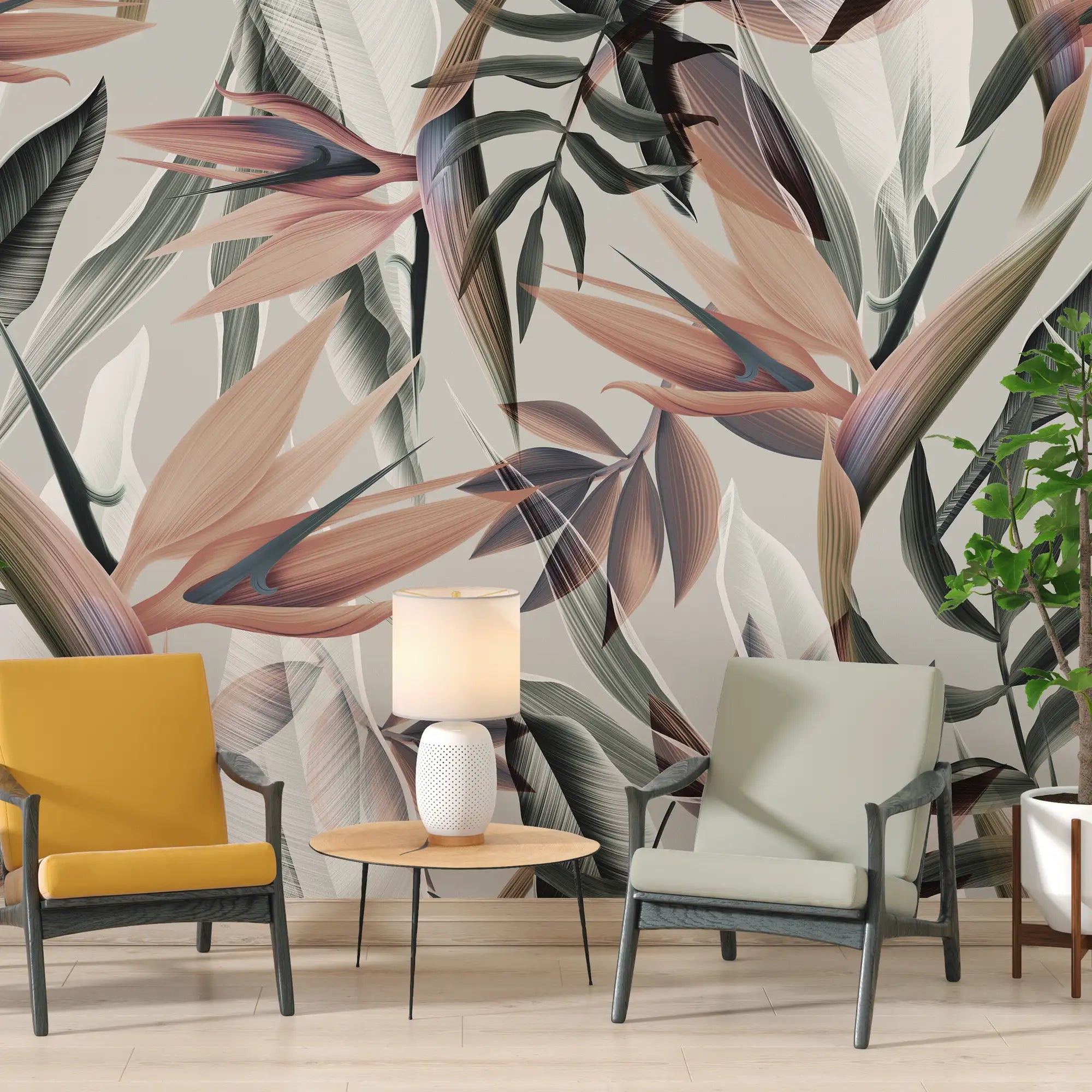 3137-E / Floral Boho Wallpaper, Bird of Paradise Pattern - Removable Wallpaper Peel and Stick Wall Mural - Artevella