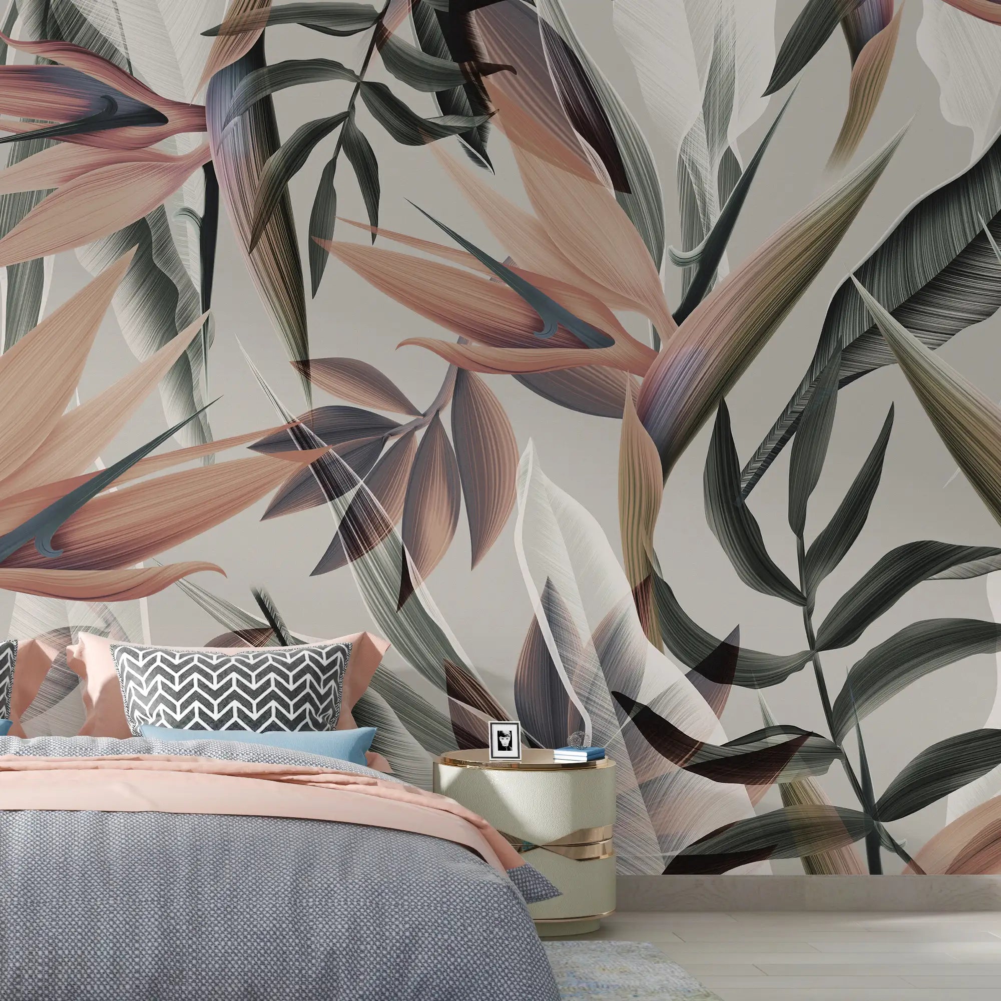 3137-E / Floral Boho Wallpaper, Bird of Paradise Pattern - Removable Wallpaper Peel and Stick Wall Mural - Artevella