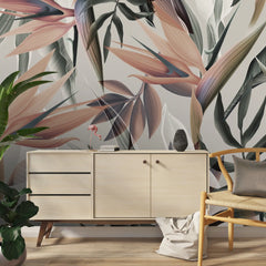 3137-E / Floral Boho Wallpaper, Bird of Paradise Pattern - Removable Wallpaper Peel and Stick Wall Mural - Artevella