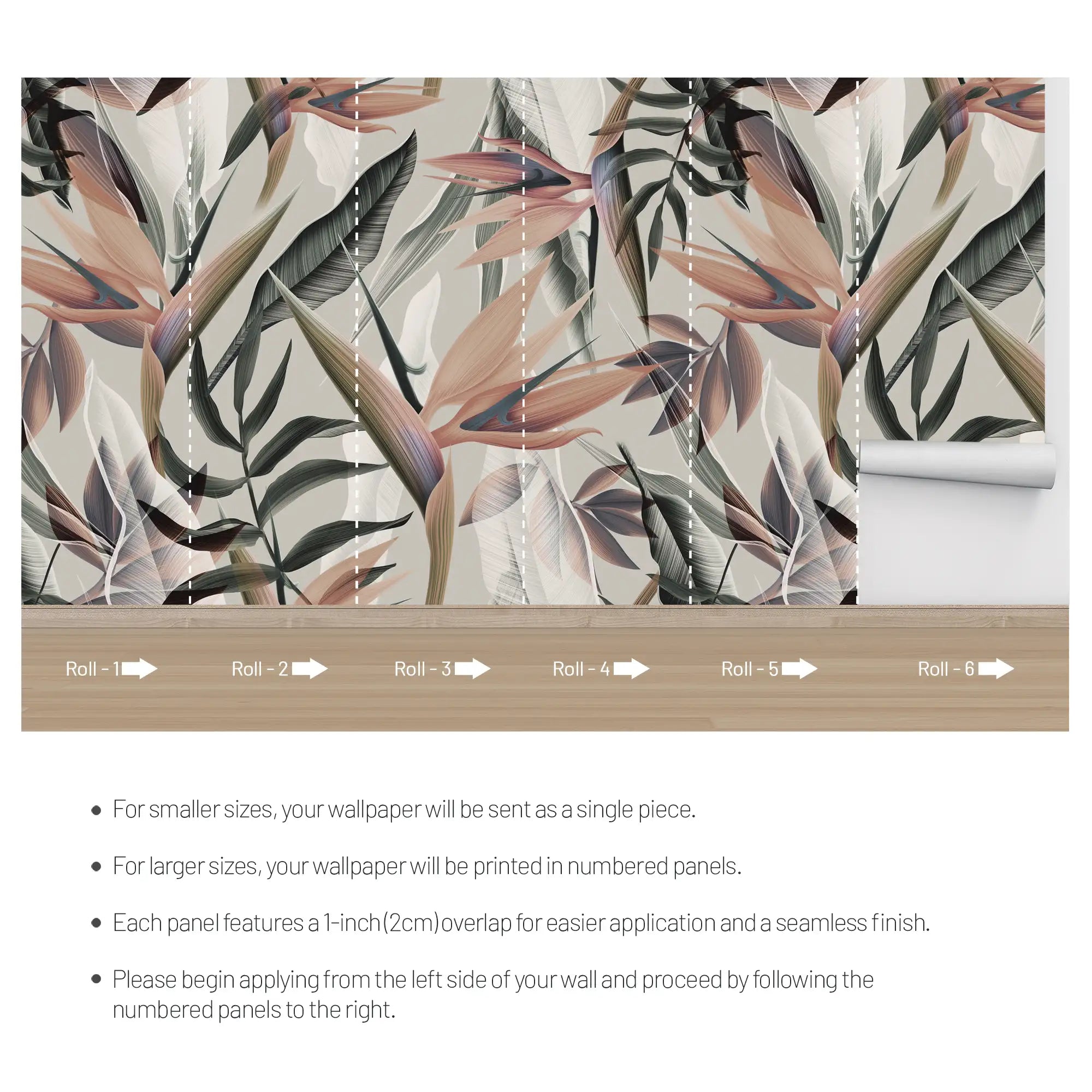 3137-E / Floral Boho Wallpaper, Bird of Paradise Pattern - Removable Wallpaper Peel and Stick Wall Mural - Artevella