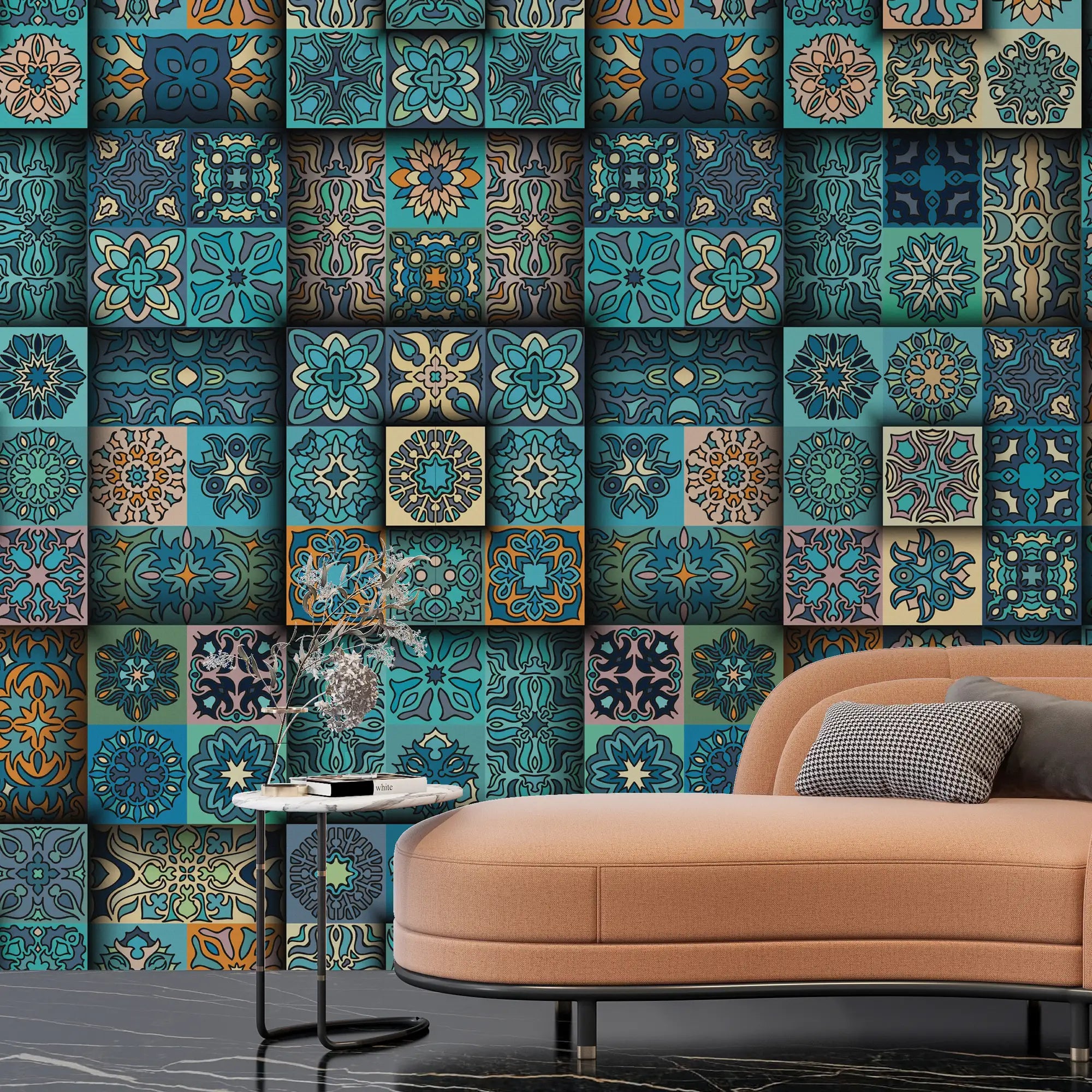 3138-A / Self-Adhesive Geometric Wallpaper - Modern Mosaic Tile Pattern - Easy Install Peel and Stick Wall Art - Artevella