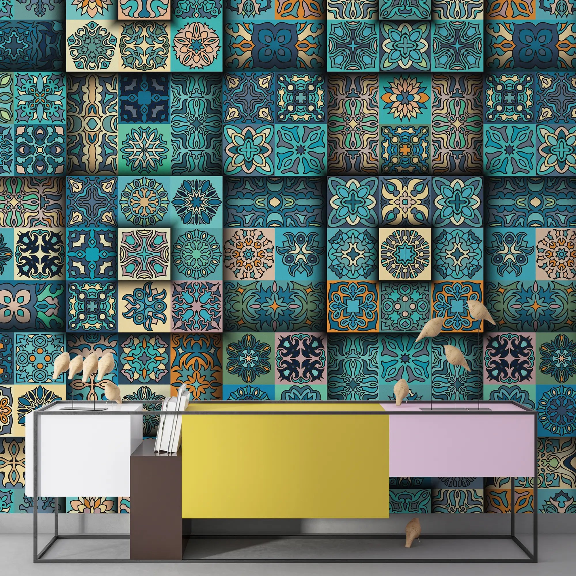 3138-A / Self-Adhesive Geometric Wallpaper - Modern Mosaic Tile Pattern - Easy Install Peel and Stick Wall Art - Artevella