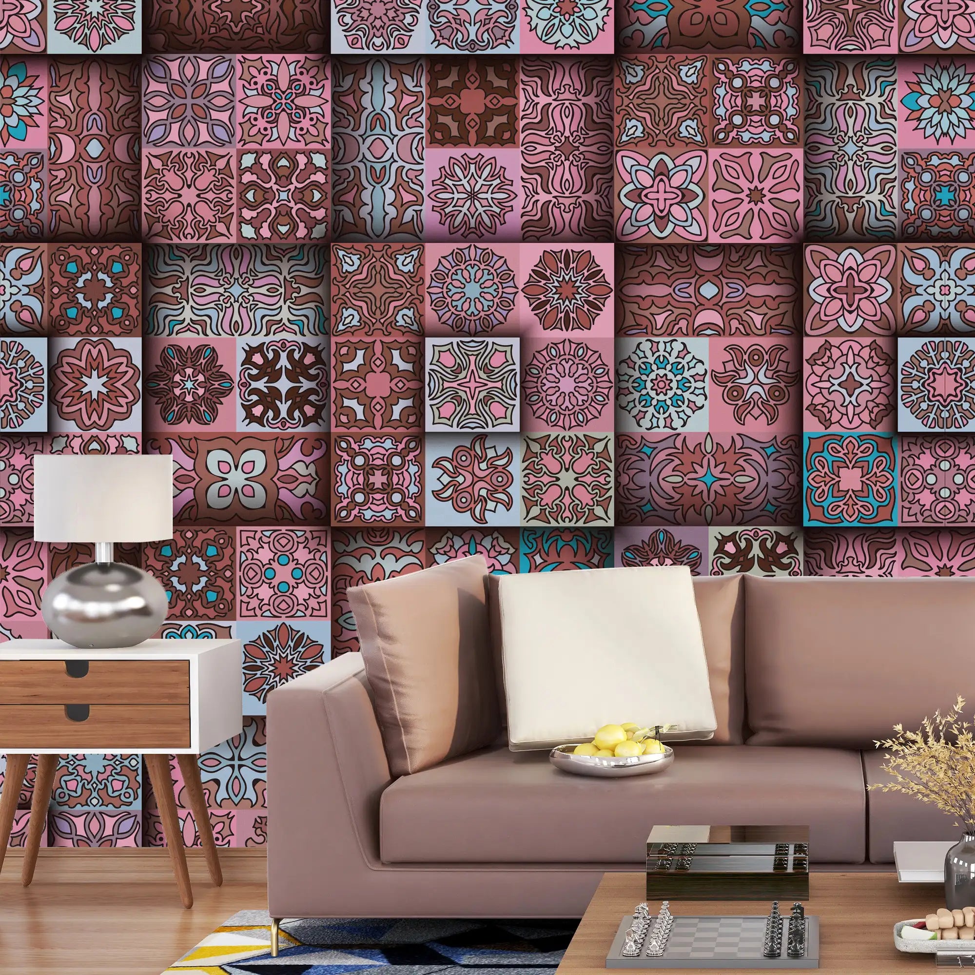 3138-C / Self-Adhesive Geometric Wallpaper - Modern Mosaic Tile Pattern - Easy Install Peel and Stick Wall Art - Artevella