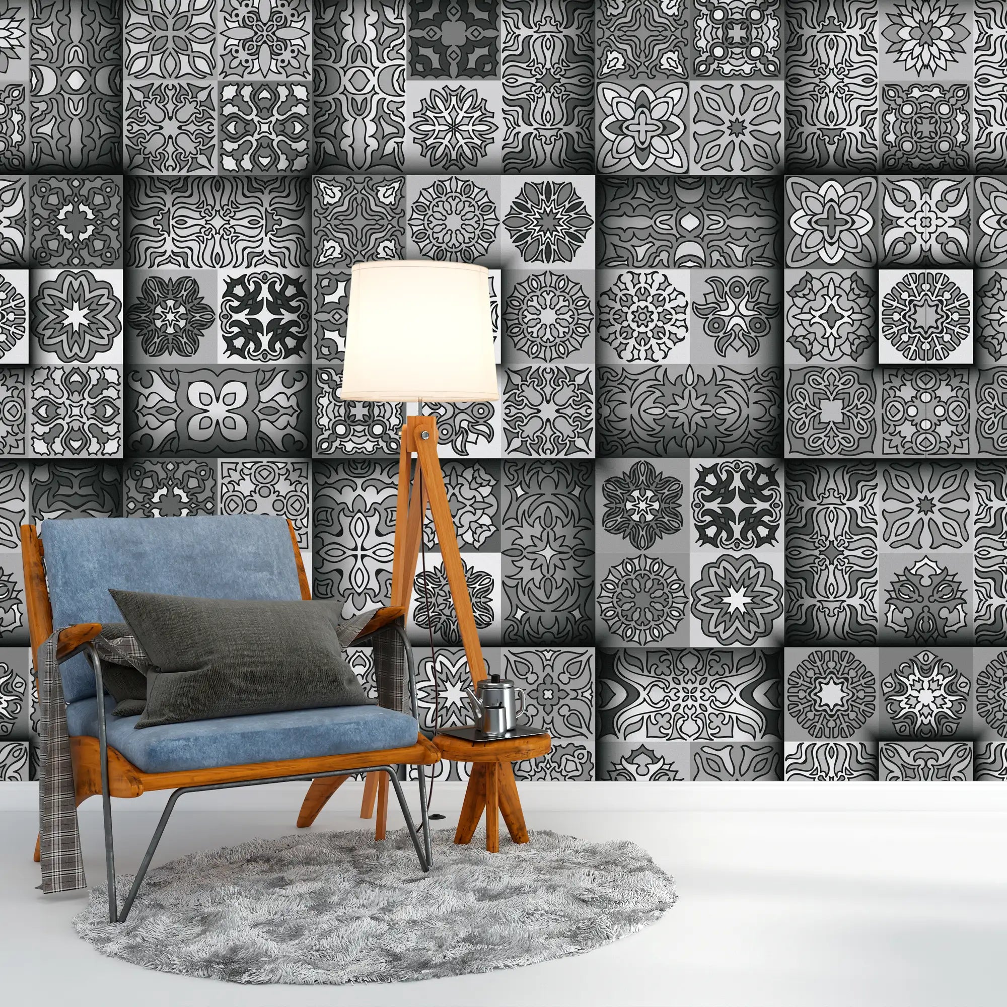 3138-F / Self-Adhesive Geometric Wallpaper - Modern Mosaic Tile Pattern - Easy Install Peel and Stick Wall Art - Artevella