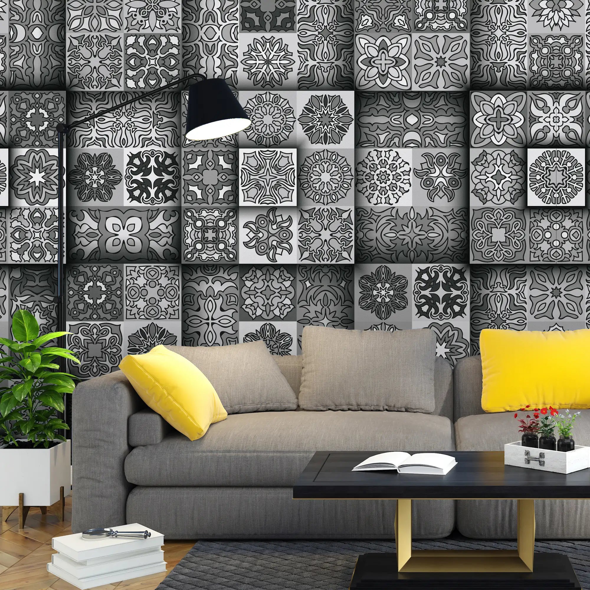 3138-F / Self-Adhesive Geometric Wallpaper - Modern Mosaic Tile Pattern - Easy Install Peel and Stick Wall Art - Artevella