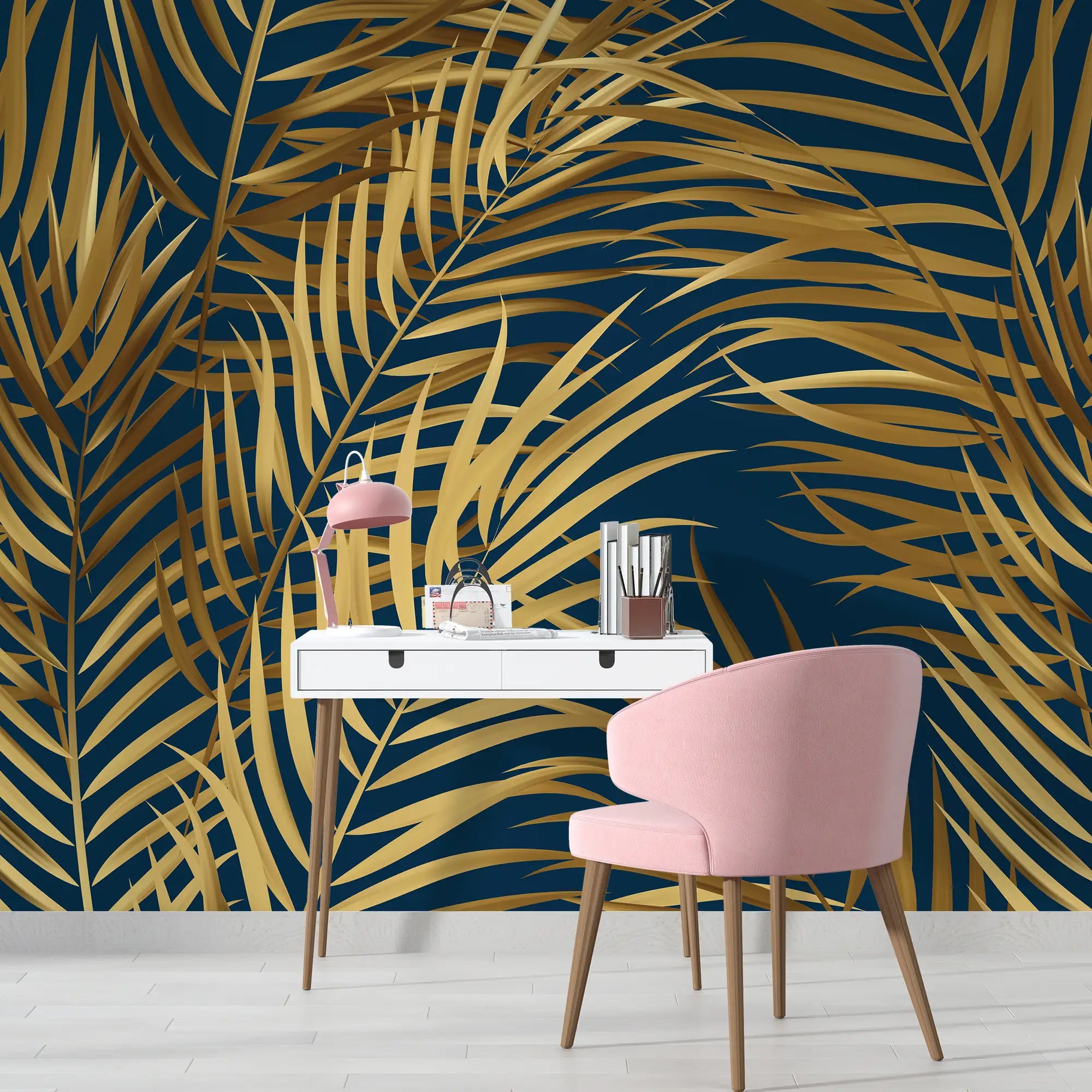 3141-B / Palm Leaf Peel and Stick Wallpaper - Tropical Boho Decor , Stickable Tropical Palm Leaf Design - Artevella