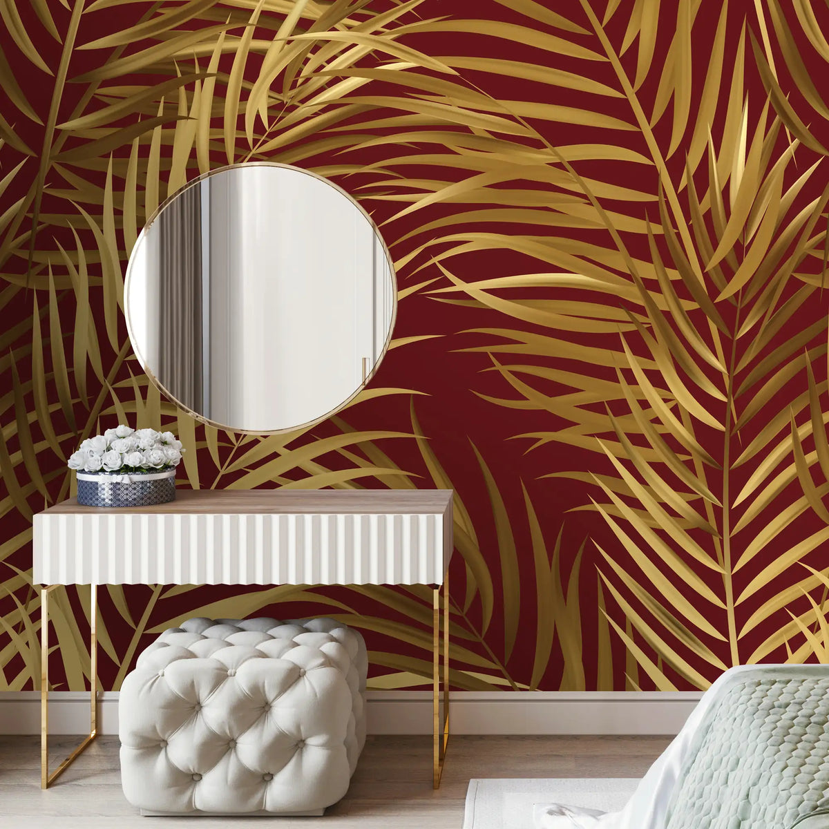 3141-C / Palm Leaf Peel and Stick Wallpaper - Tropical Boho Decor , Stickable Tropical Palm Leaf Design - Artevella