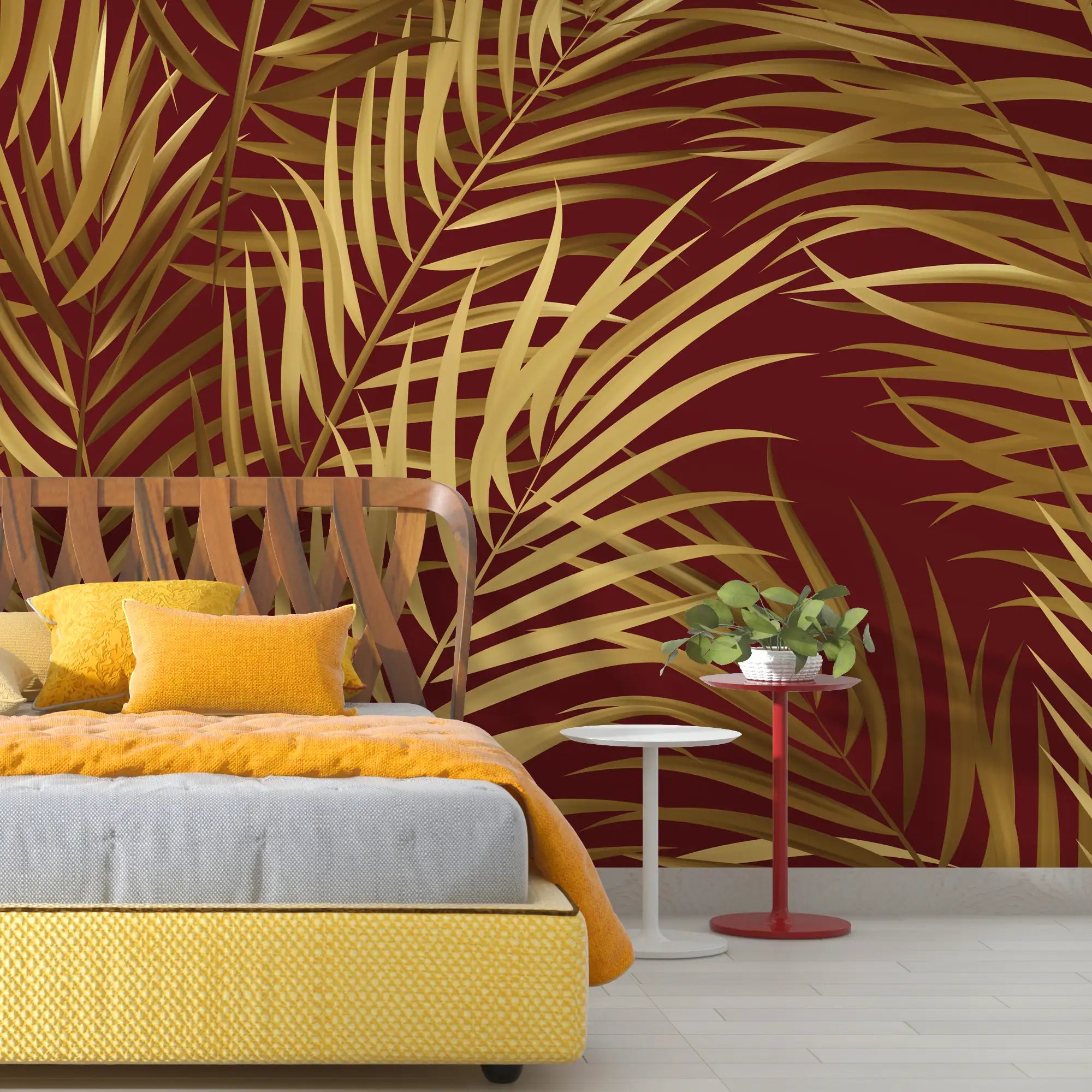 3141-C / Palm Leaf Peel and Stick Wallpaper - Tropical Boho Decor , Stickable Tropical Palm Leaf Design - Artevella