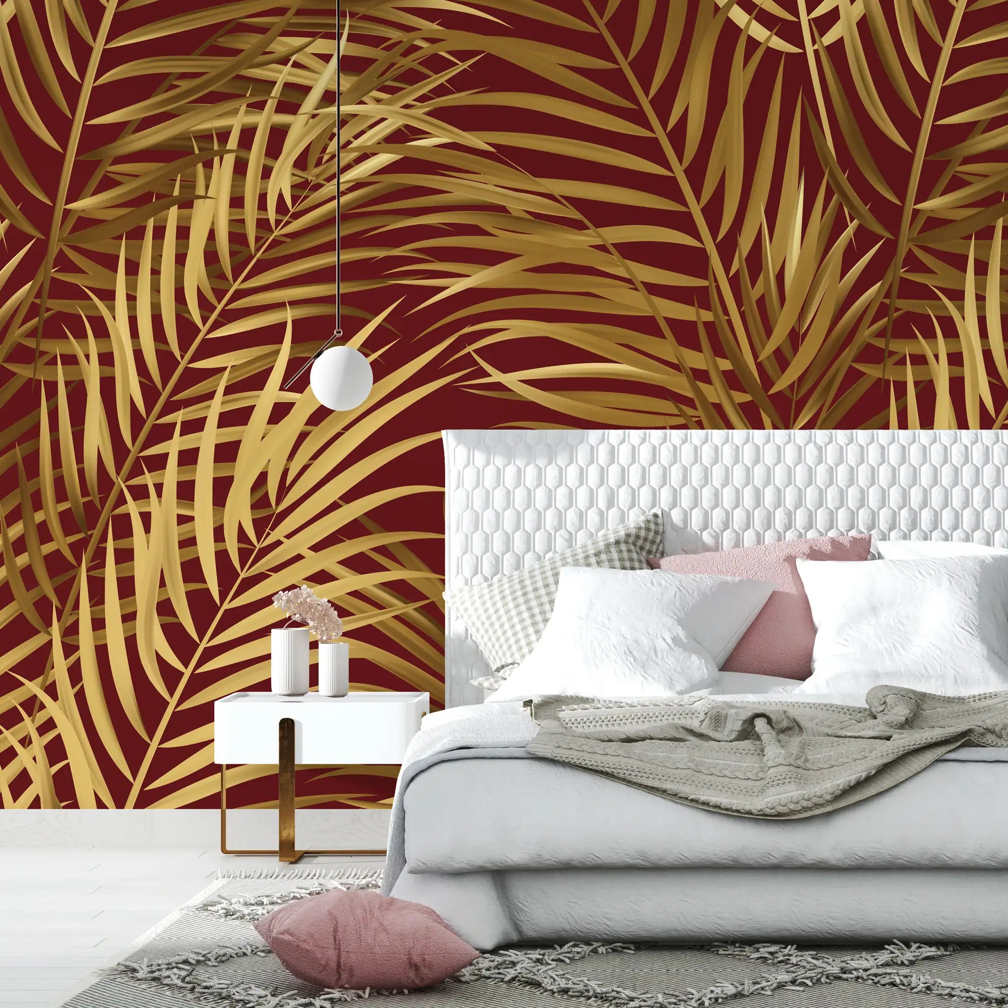 3141-C / Palm Leaf Peel and Stick Wallpaper - Tropical Boho Decor , Stickable Tropical Palm Leaf Design - Artevella