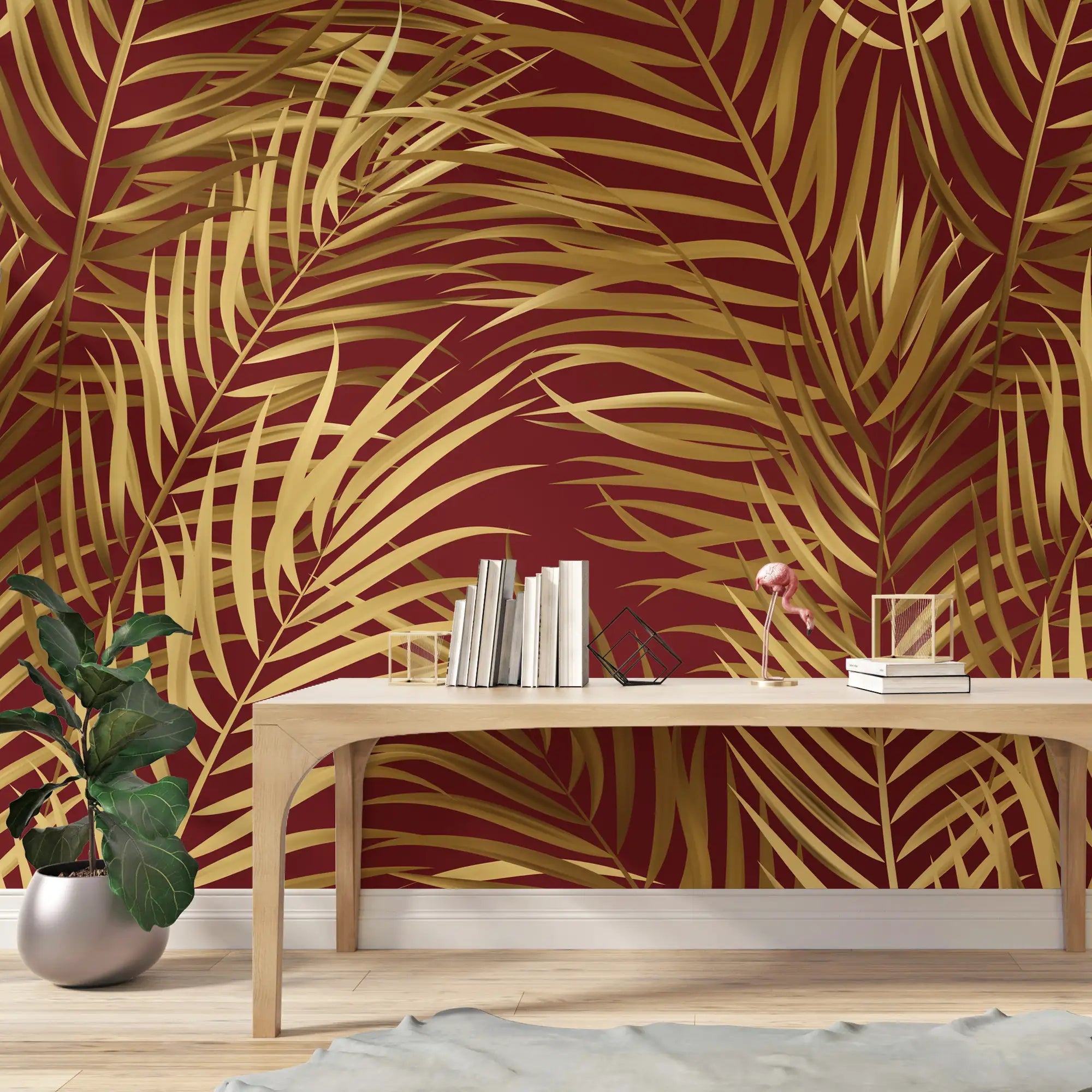 3141-C / Palm Leaf Peel and Stick Wallpaper - Tropical Boho Decor , Stickable Tropical Palm Leaf Design - Artevella