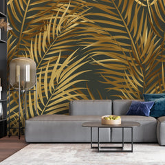 3141-F / Palm Leaf Peel and Stick Wallpaper - Tropical Boho Decor , Stickable Tropical Palm Leaf Design - Artevella