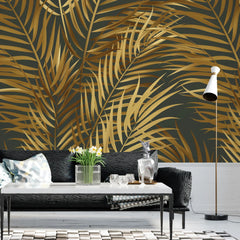 3141-F / Palm Leaf Peel and Stick Wallpaper - Tropical Boho Decor , Stickable Tropical Palm Leaf Design - Artevella