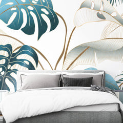 3144 / Leaf Wallpaper: Botanical Peelable Stickable Design, Adhesive Wallpaper for Easy Install, Tropical Wall Mural - Artevella