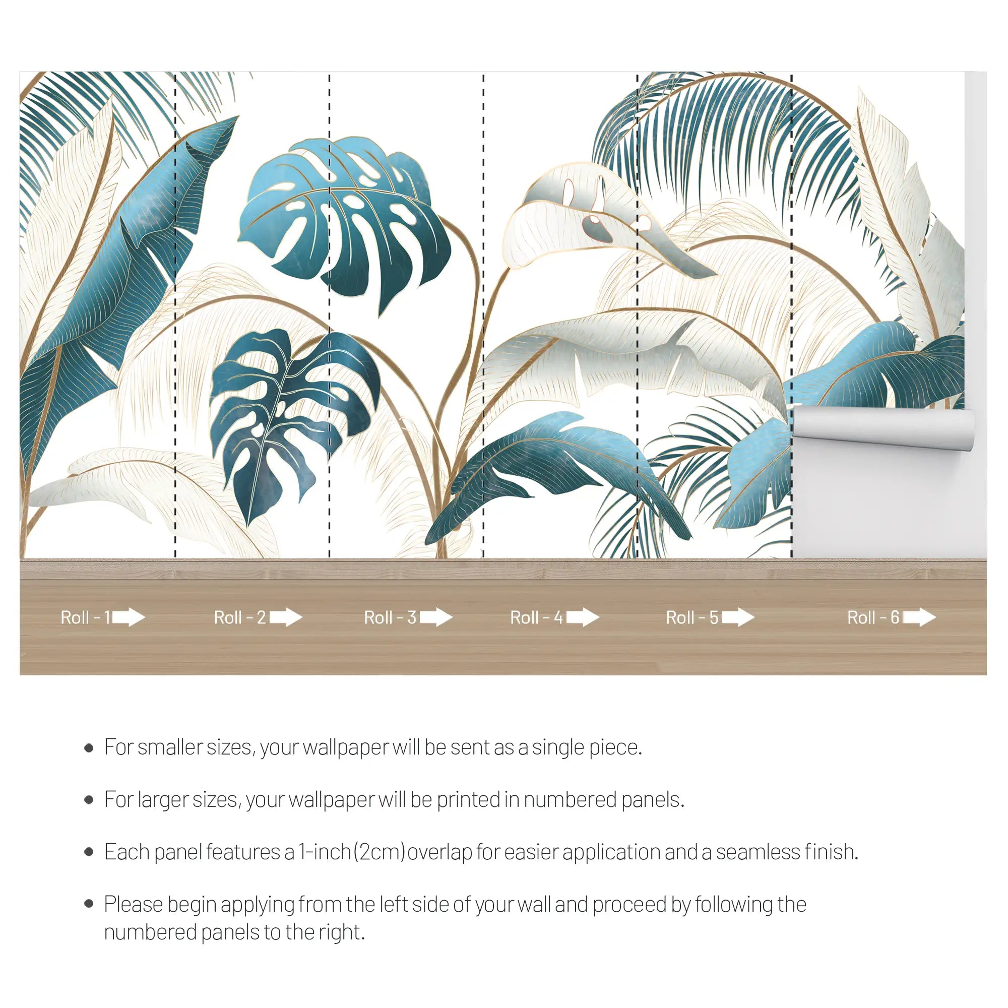 3144 / Leaf Wallpaper: Botanical Peelable Stickable Design, Adhesive Wallpaper for Easy Install, Tropical Wall Mural - Artevella