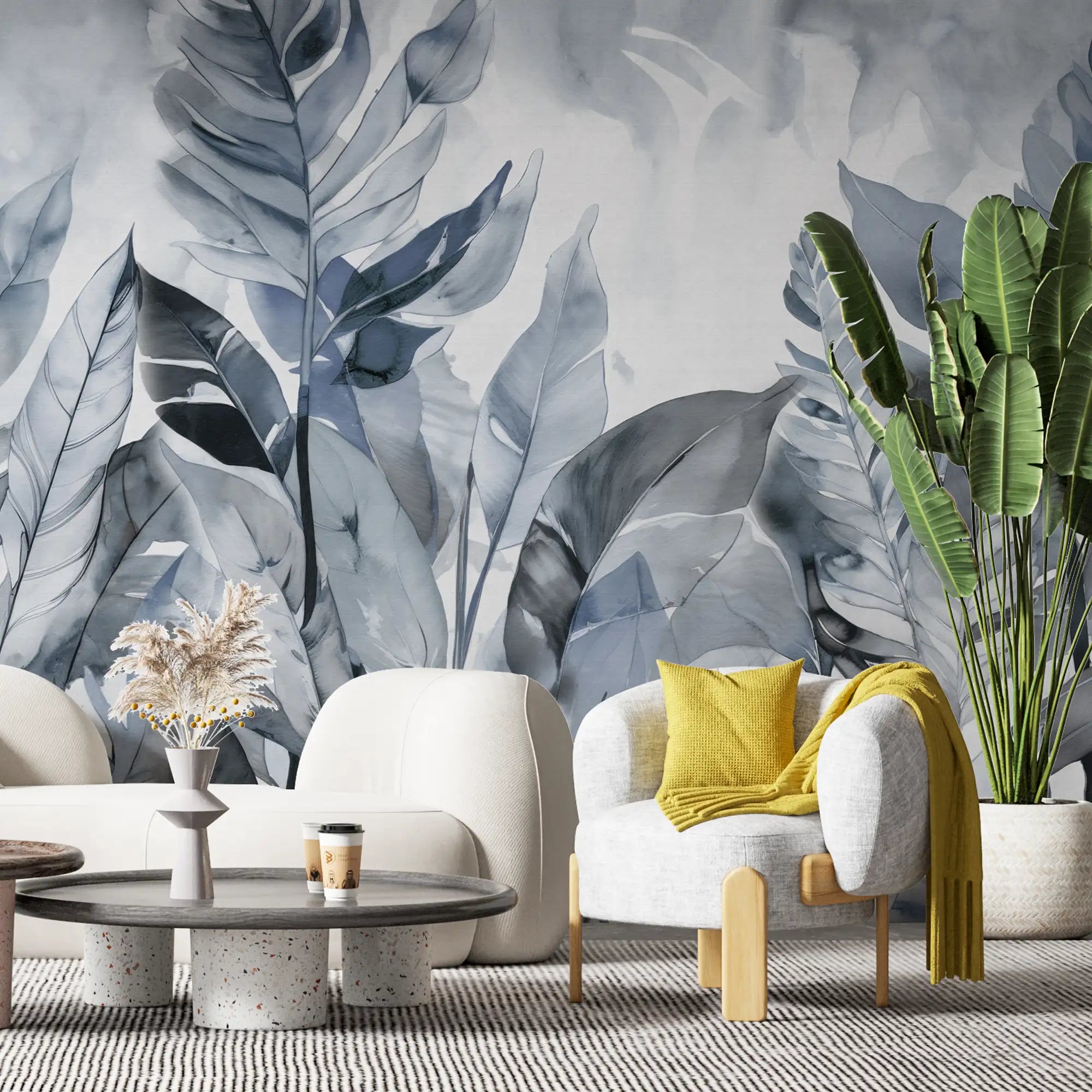 3145 / Modern Geometric Peel & Stick Wallpaper, Bold Pattern & Abstract Art, Watercolor Foliage, Temporary Wall Decor for Kitchen/Bedroom/Bathroom - Artevella