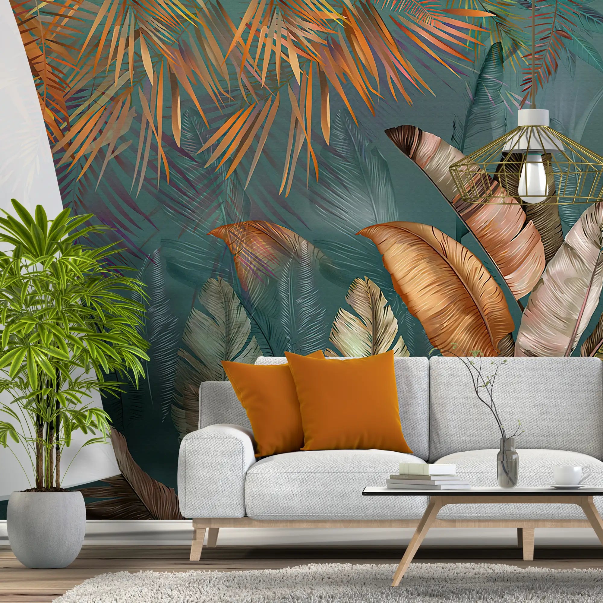 3146 / Palm Tree & Leaf Wallpaper, Self-Adhesive Tropical Wall Mural, Peel and Stick for Easy Install, Modern Decor Wall Mural - Artevella