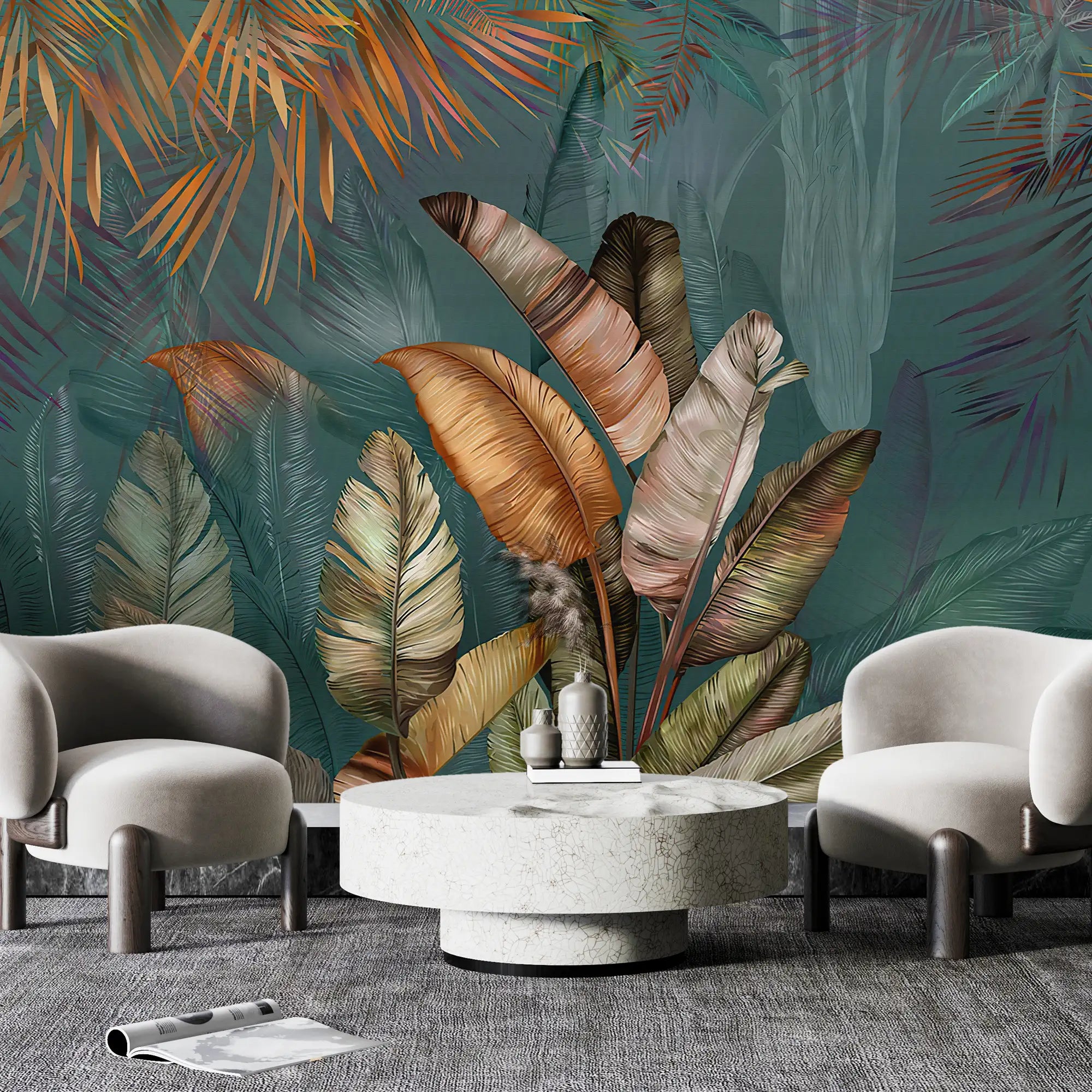 3146 / Palm Tree & Leaf Wallpaper, Self-Adhesive Tropical Wall Mural, Peel and Stick for Easy Install, Modern Decor Wall Mural - Artevella