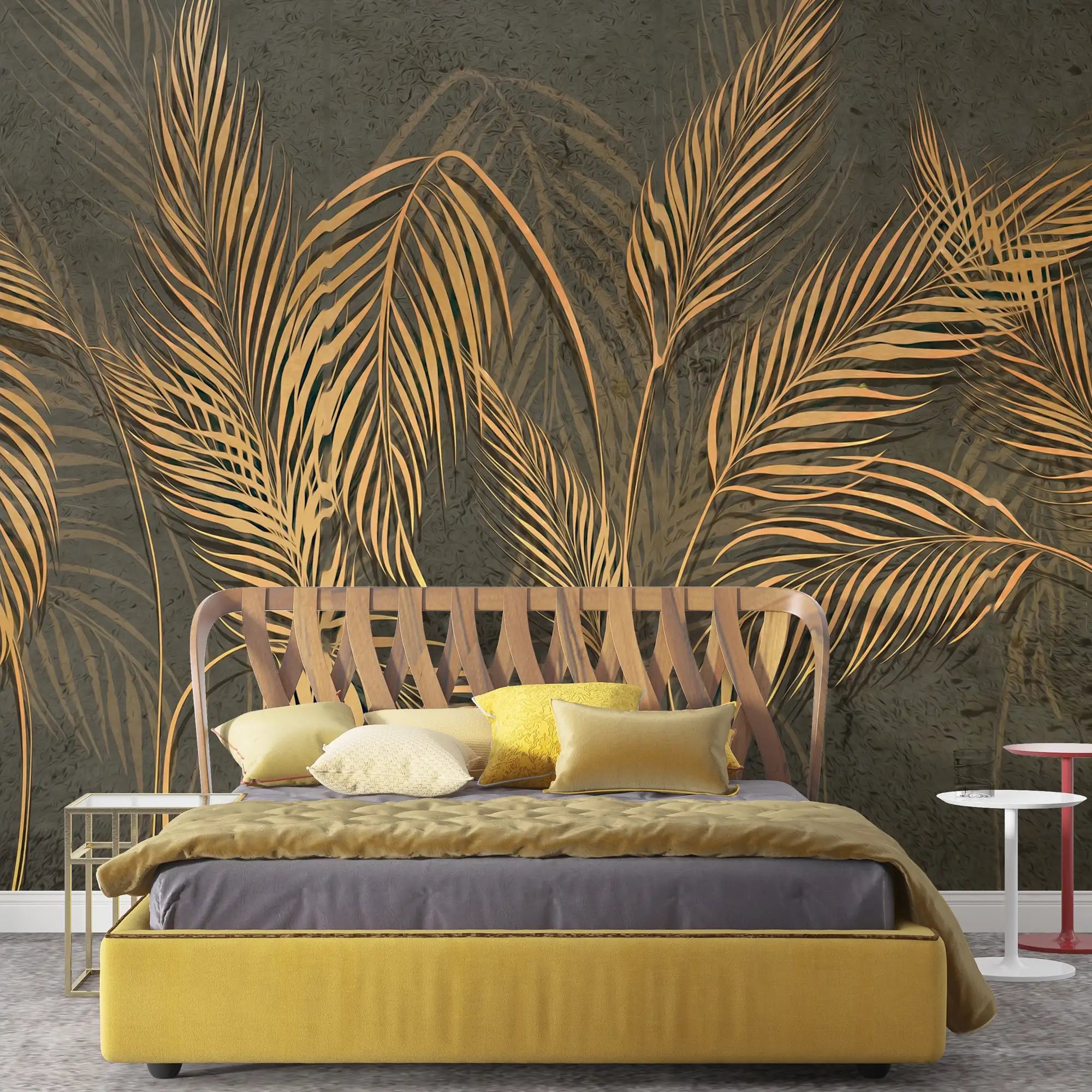 3147 / Exclusive Gold Palm & Geometric Wallpaper: Peel & Stick, Modern Room Decor, Easy DIY, Tropical Style - Artevella