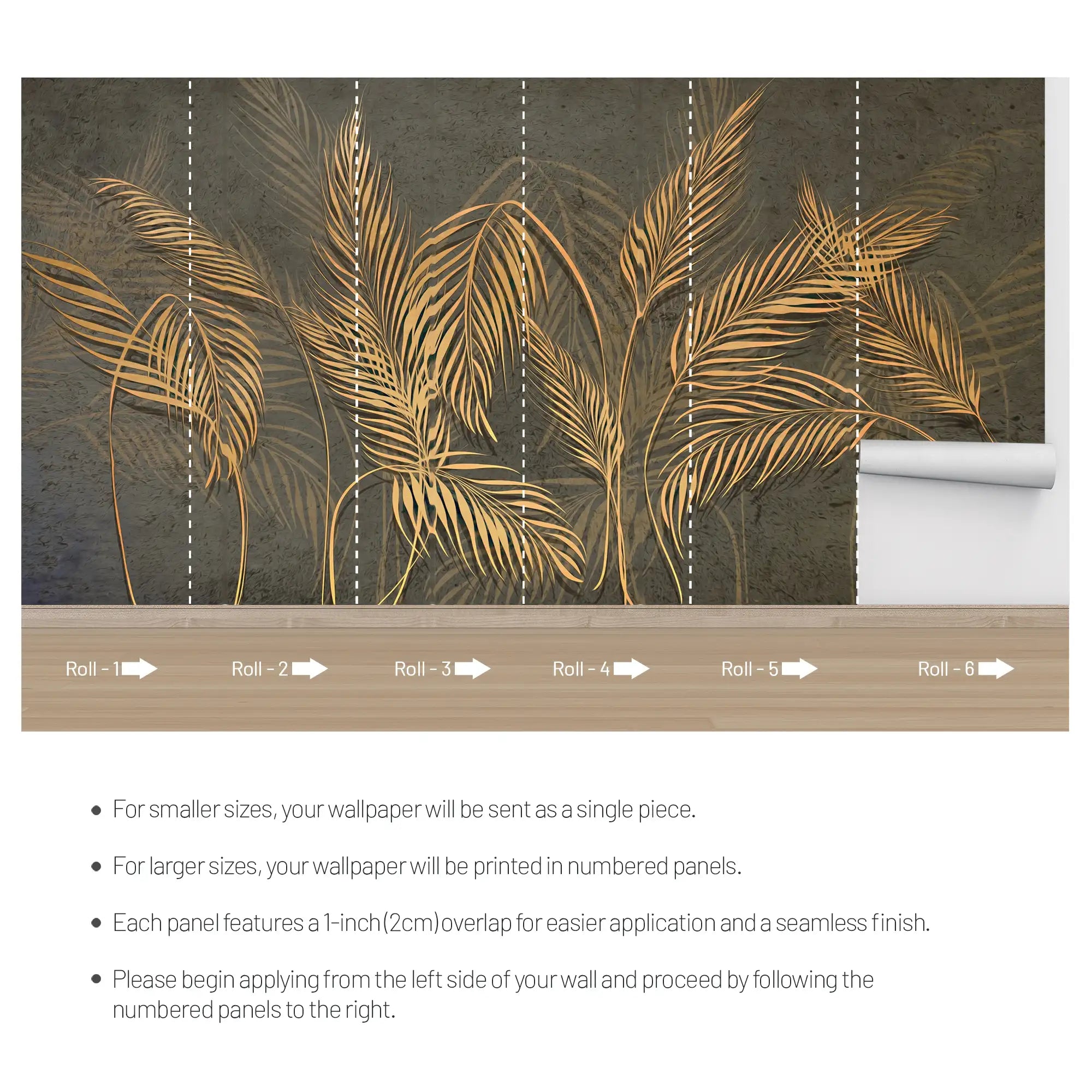 3147 / Exclusive Gold Palm & Geometric Wallpaper: Peel & Stick, Modern Room Decor, Easy DIY, Tropical Style - Artevella