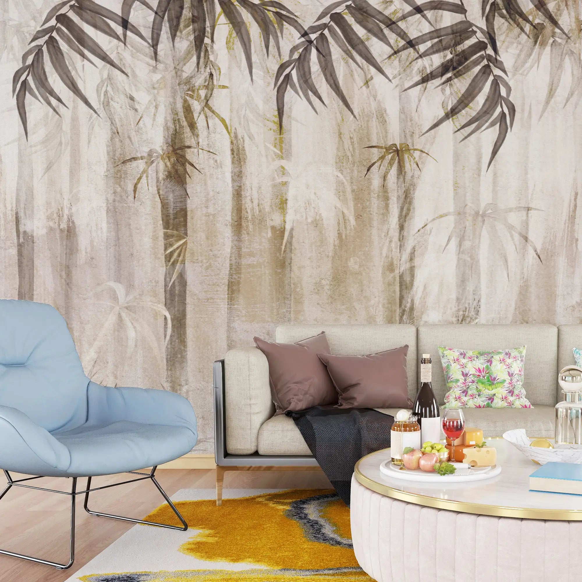 3152 / Elegant Tropical Wallpaper, Palm Tree Art, Luxurious Drapery Style, Adhesive Peel and Stick Wallpaper, Perfect for Any Room - Artevella