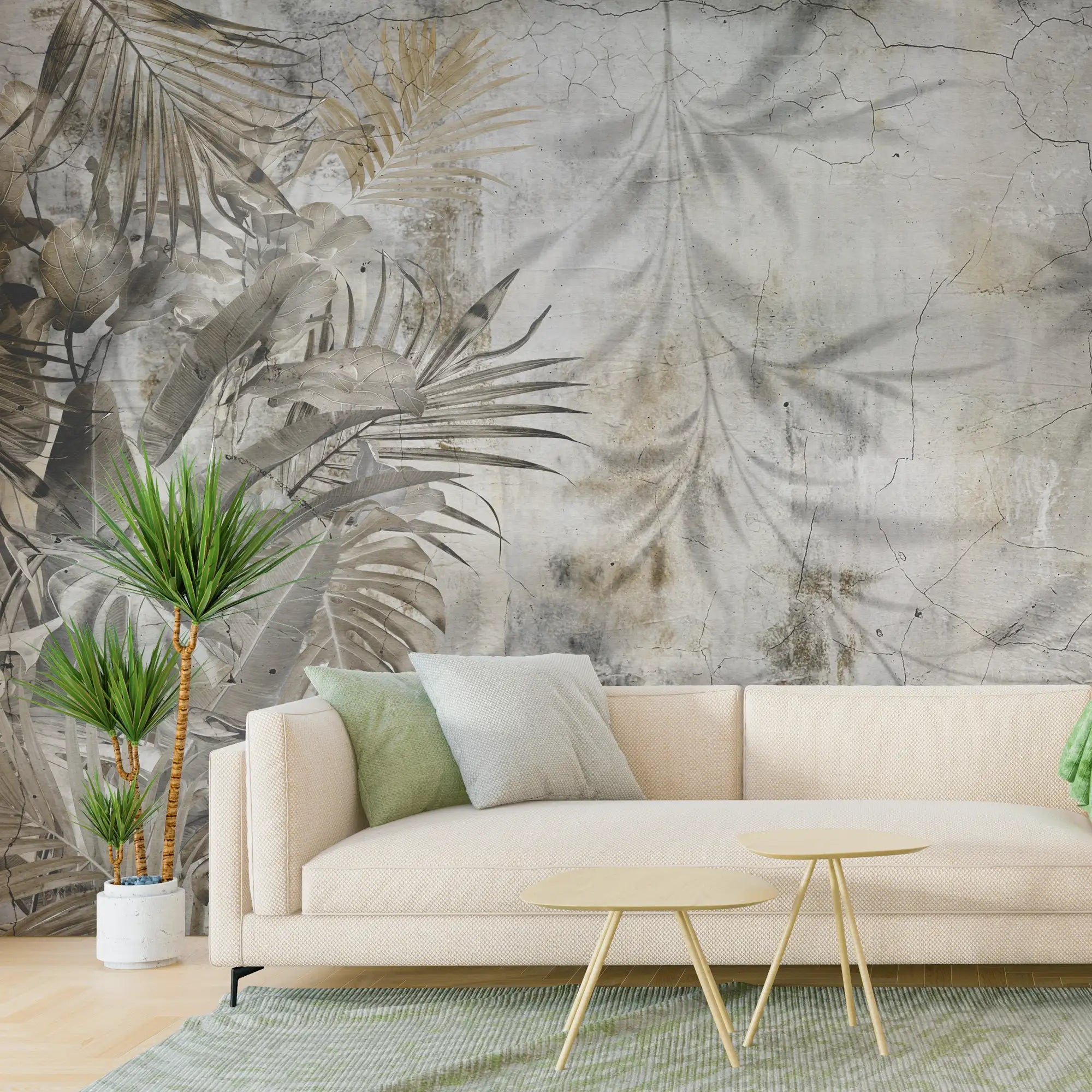 3153 / Abstract Art Wallpaper Featuring Palms and Distressed Background, Trendy Geometric Wallpaper, Easy to Apply Self Adhesive Wall Decor - Artevella