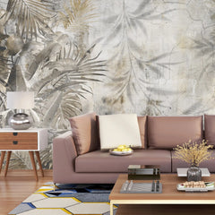 3153 / Abstract Art Wallpaper Featuring Palms and Distressed Background, Trendy Geometric Wallpaper, Easy to Apply Self Adhesive Wall Decor - Artevella